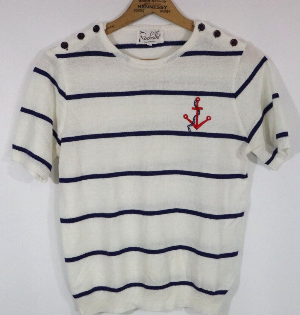 Vintage Rochelle Nautical Stripe Sweater California Short Sleeve Size Large