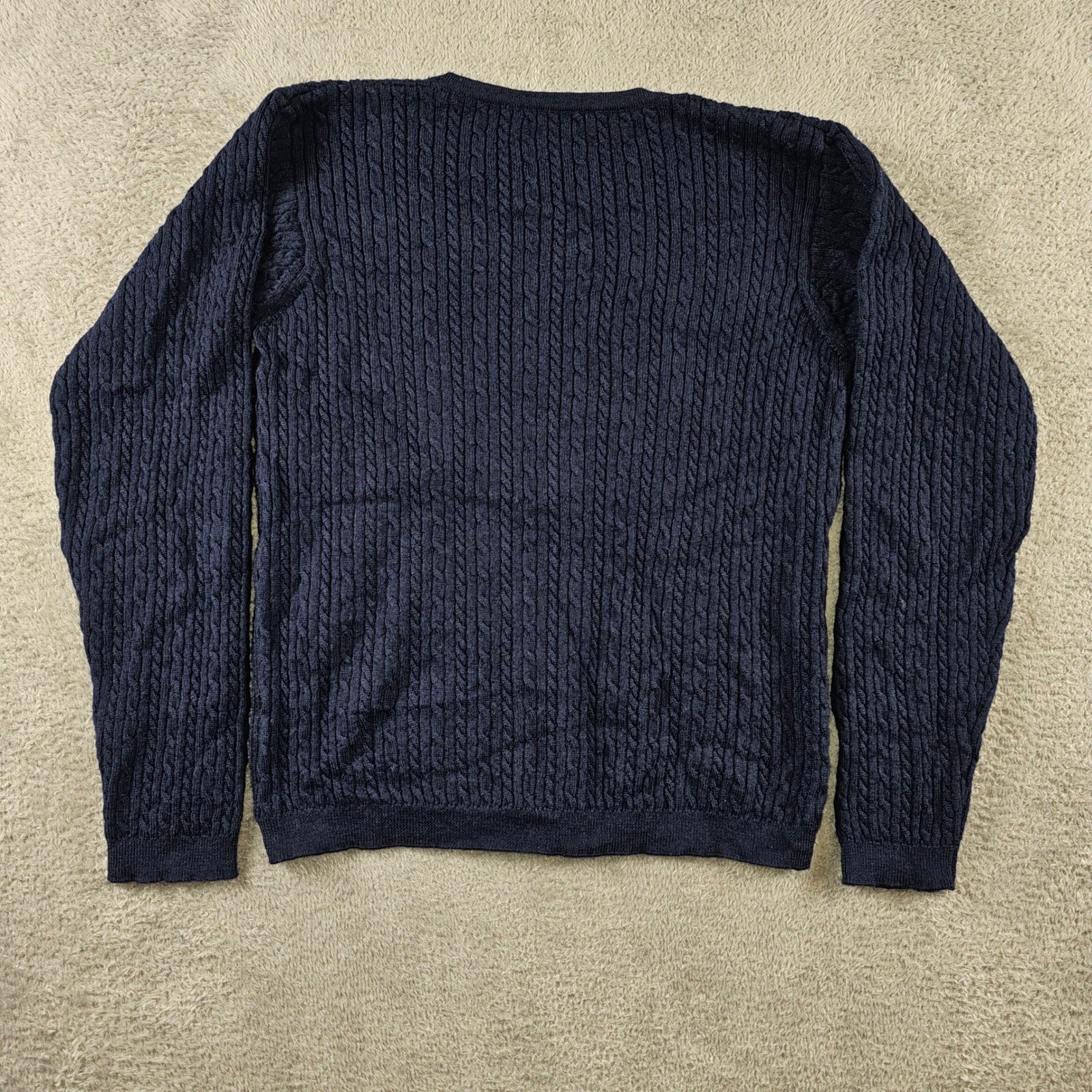 Pendleton Navy Blue 100% Merino Wool Cable Knit Crewneck Sweater Small Vintage