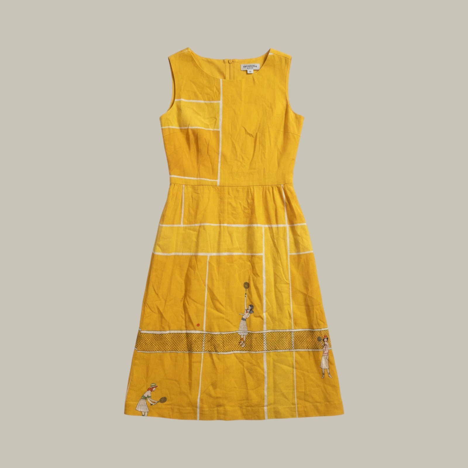 Malia Honolulu Tennis Novelty Print Dress Womens XS Yellow Vintage Hawaiian