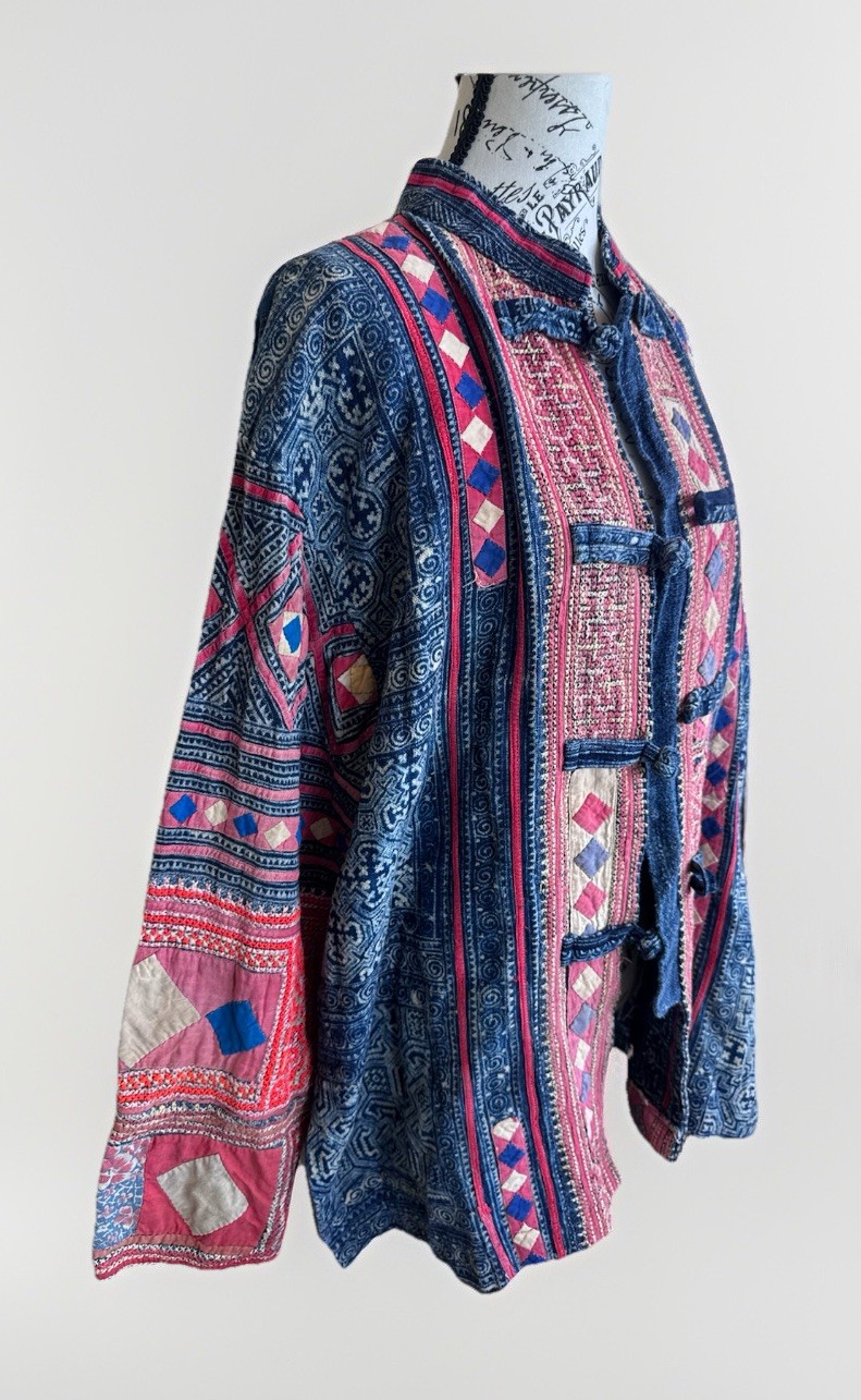 Vintage Hmong Style Embroidered Boho Jacket Artisan Batik Festival Hippie Coat