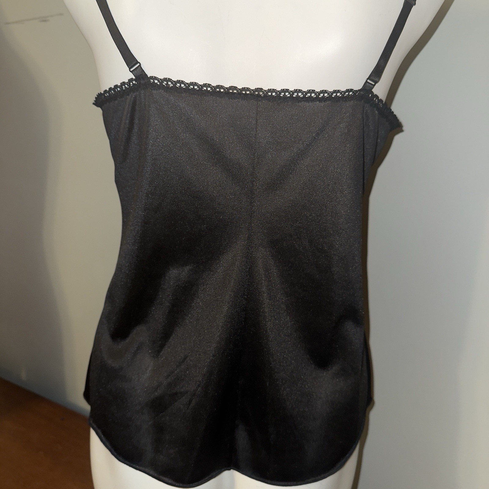 Vanity Fair Camisole Top Vintage Black Nylon Lace Size 36 Whimsical Fairy Goth