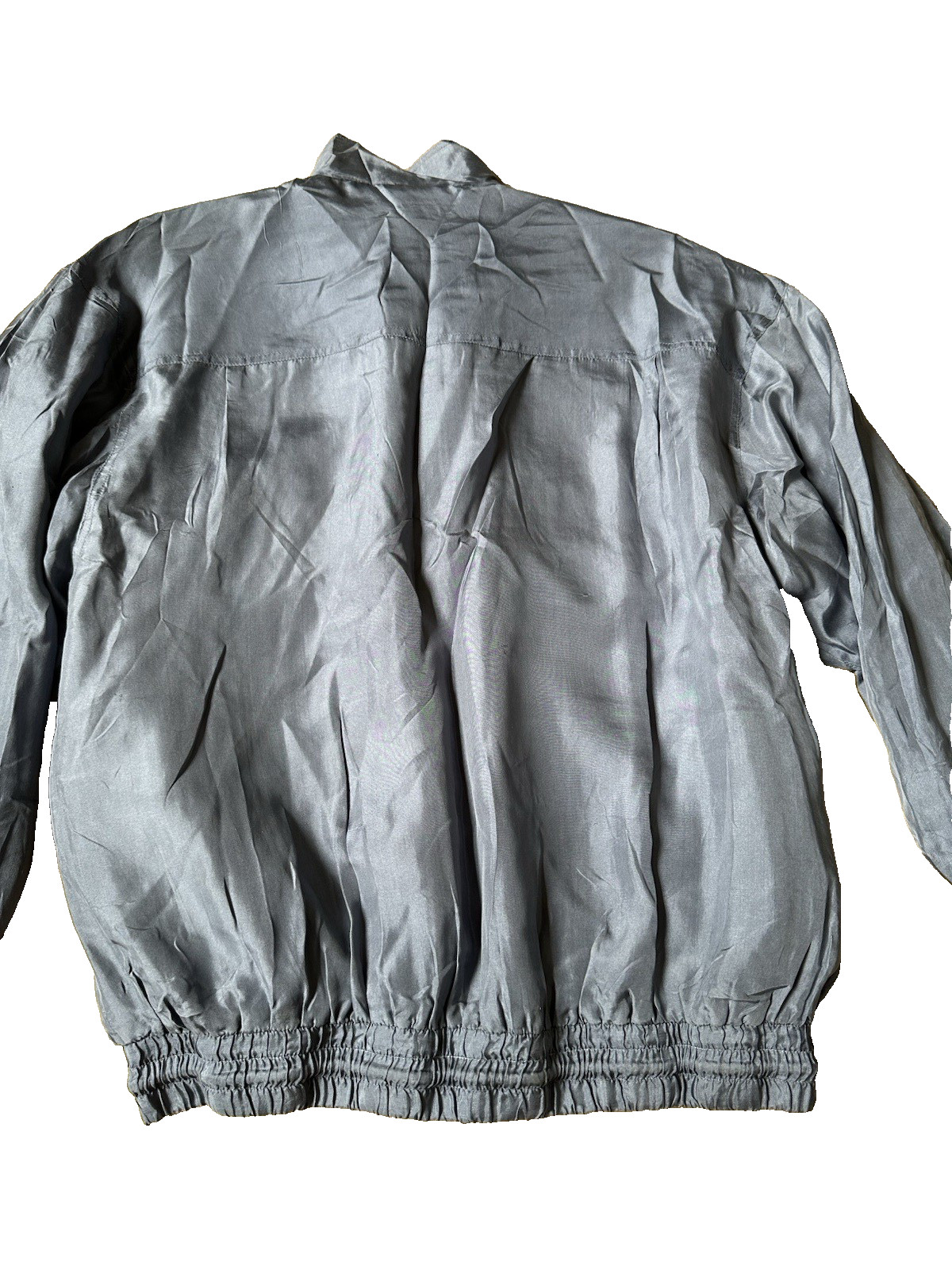 VTG 80s Robert Stock Silk Bomber Jacket Womens M Blue Full Zip Snap Front NWT