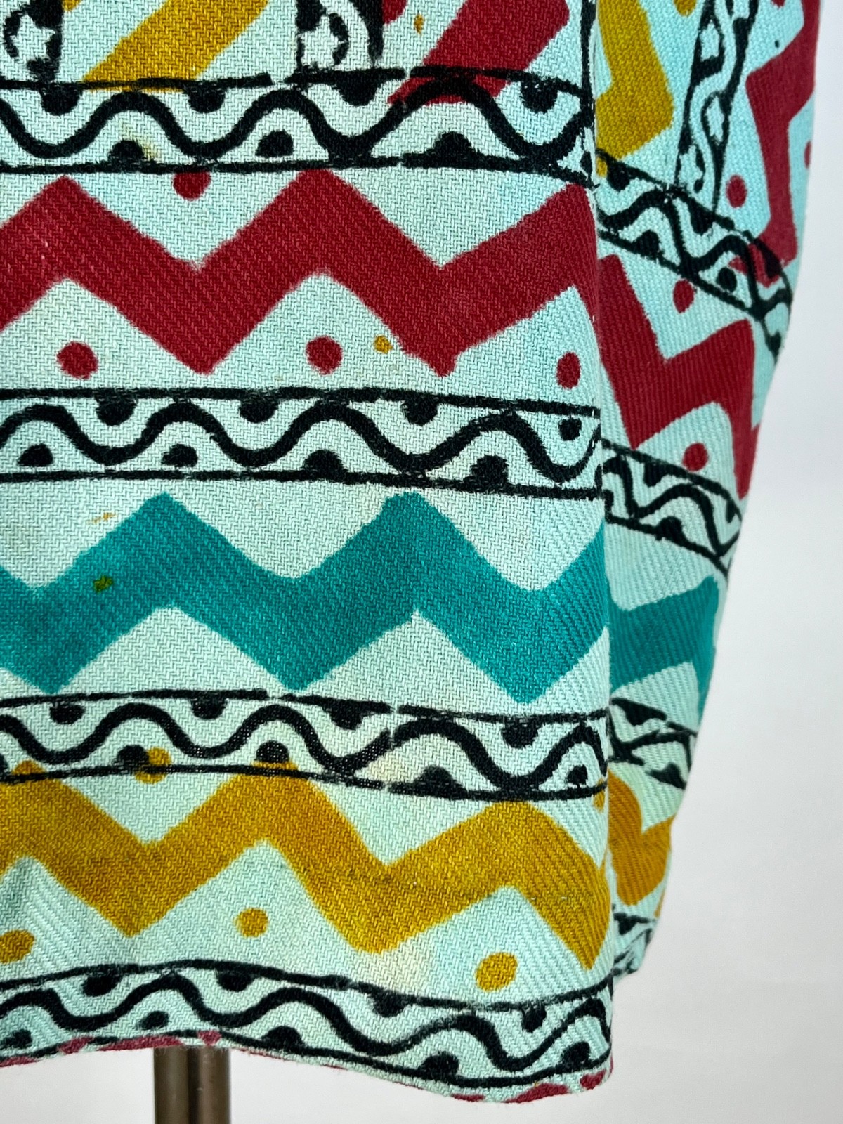 Vintage 1960’s TRUE HIPPIE cotton graphic print green shift mini dress India S/M