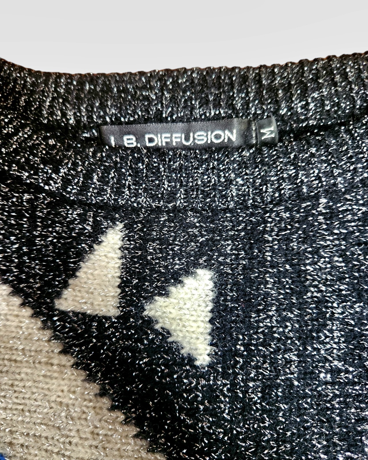 Vintage I.B. Diffusion Sweater POP Art Geometric Disco Wool Blue Metal 80s 90s M