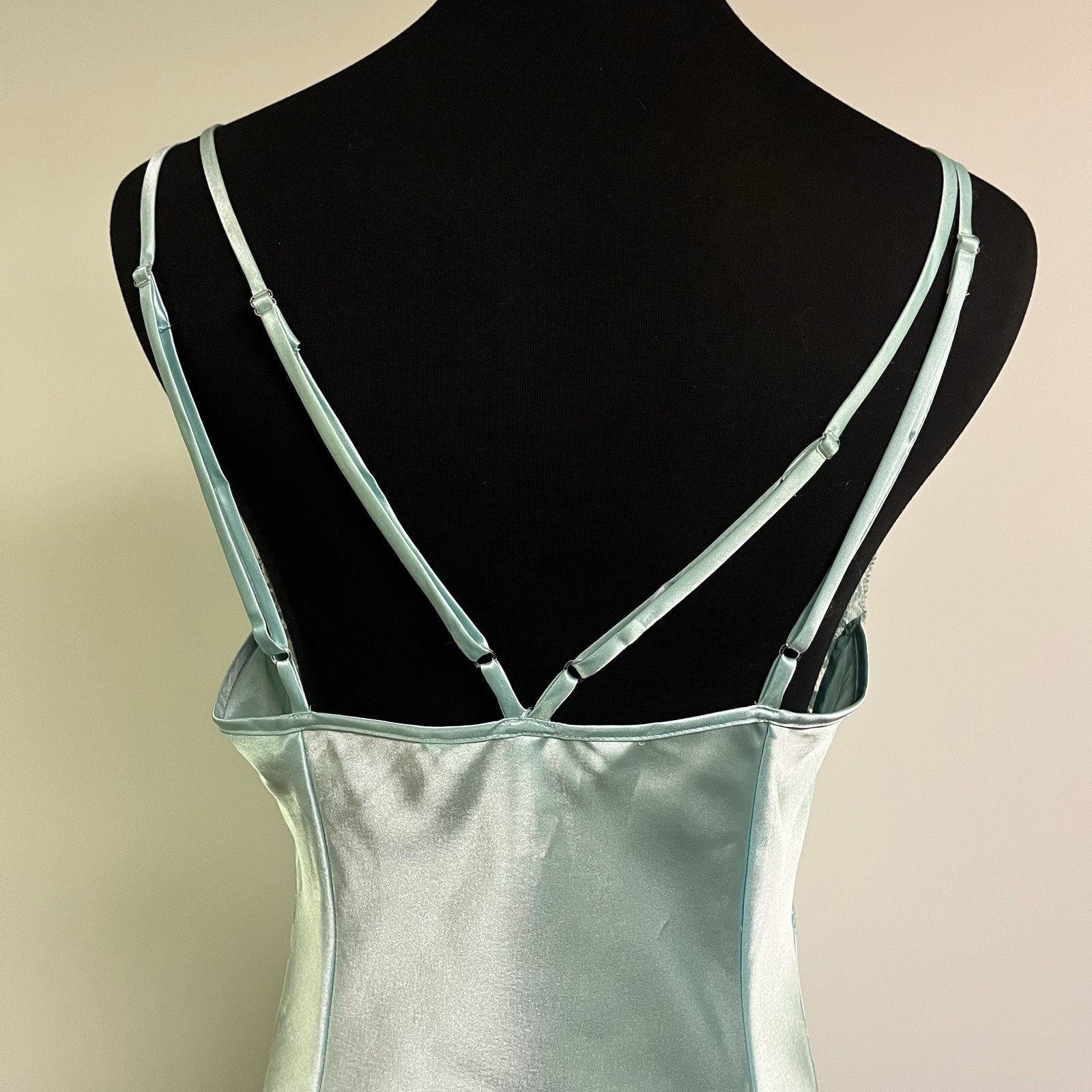 Vintage Victoria’s Secret Aqua Satin Chemise w/Adjustable Straps Size Medium