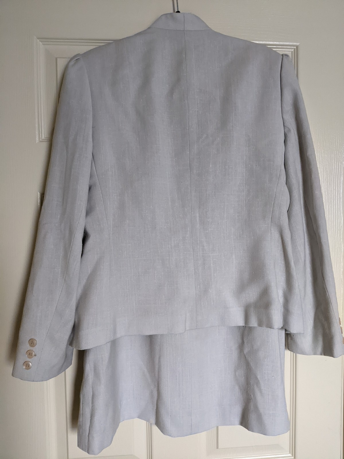 Vintage 80s Glorious Gals Gray Linen Look Blazer Skirt Suit 14 Career Office
