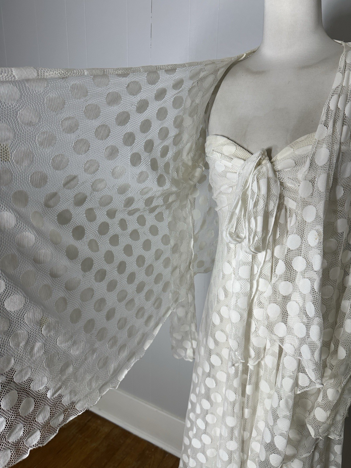 Vintage White Polka Dot Tube Maxi Dress With Cardigan Set VOLUP