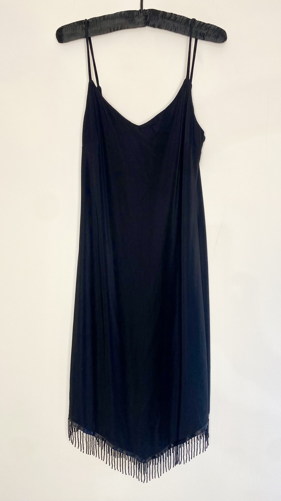 VTG 90’s Y2K Black Bead Fringe Asymmetrical Party Wedding Prom Dress Whimsigoth