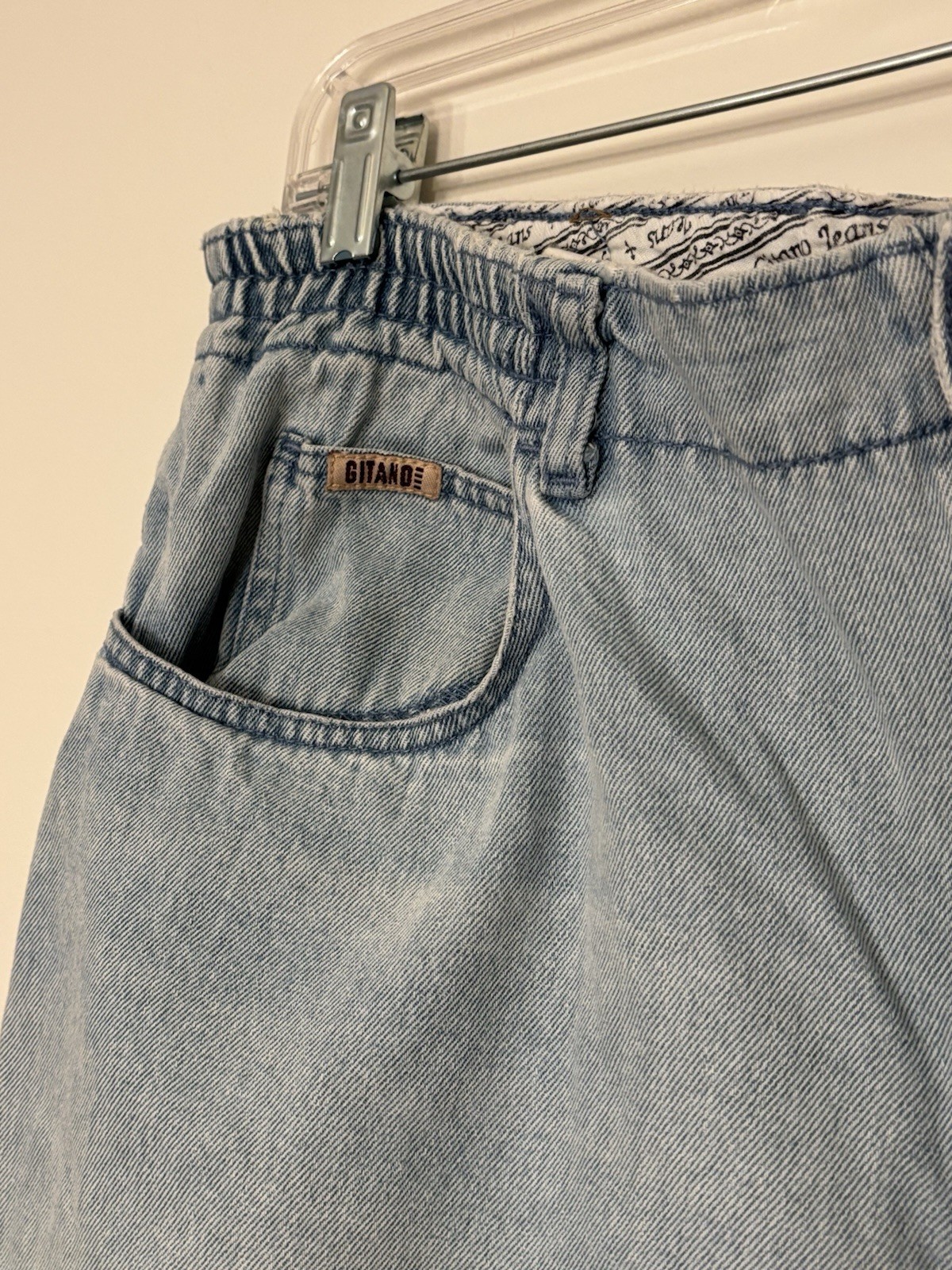 Vintage 80s Mom Gitano High Rise Mom Jeans Elastic Waist Light Wash 16 Tall