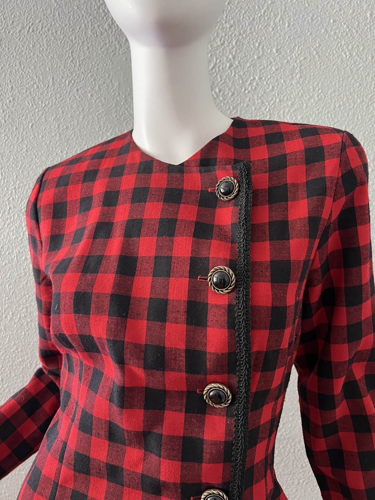 Vintage 80s Red Checkered Long Sleeve Dress