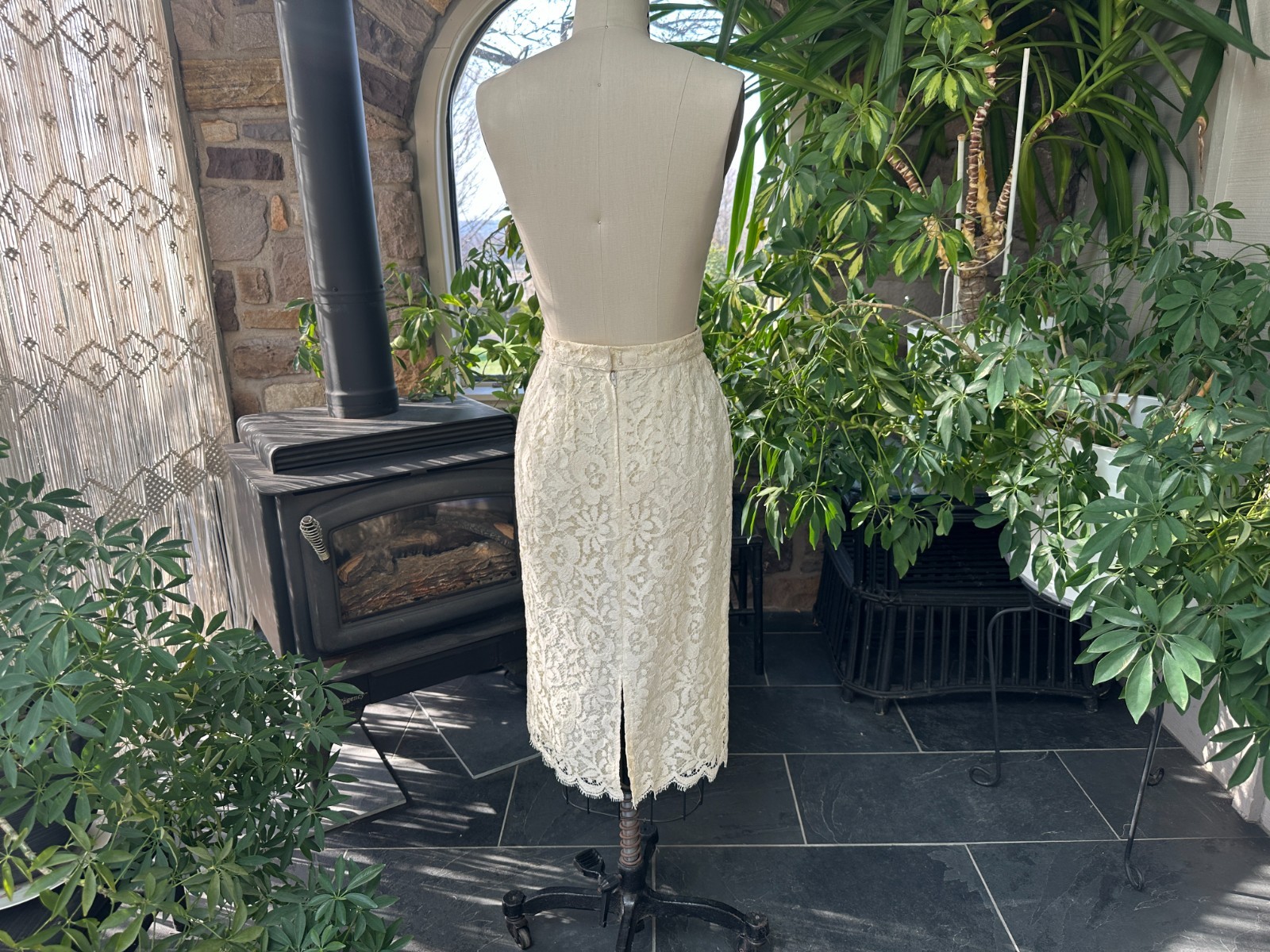 Vintage 1980s Greg Adams Formal 2 Piece Ivory Lace Bridal Wedding Suit
