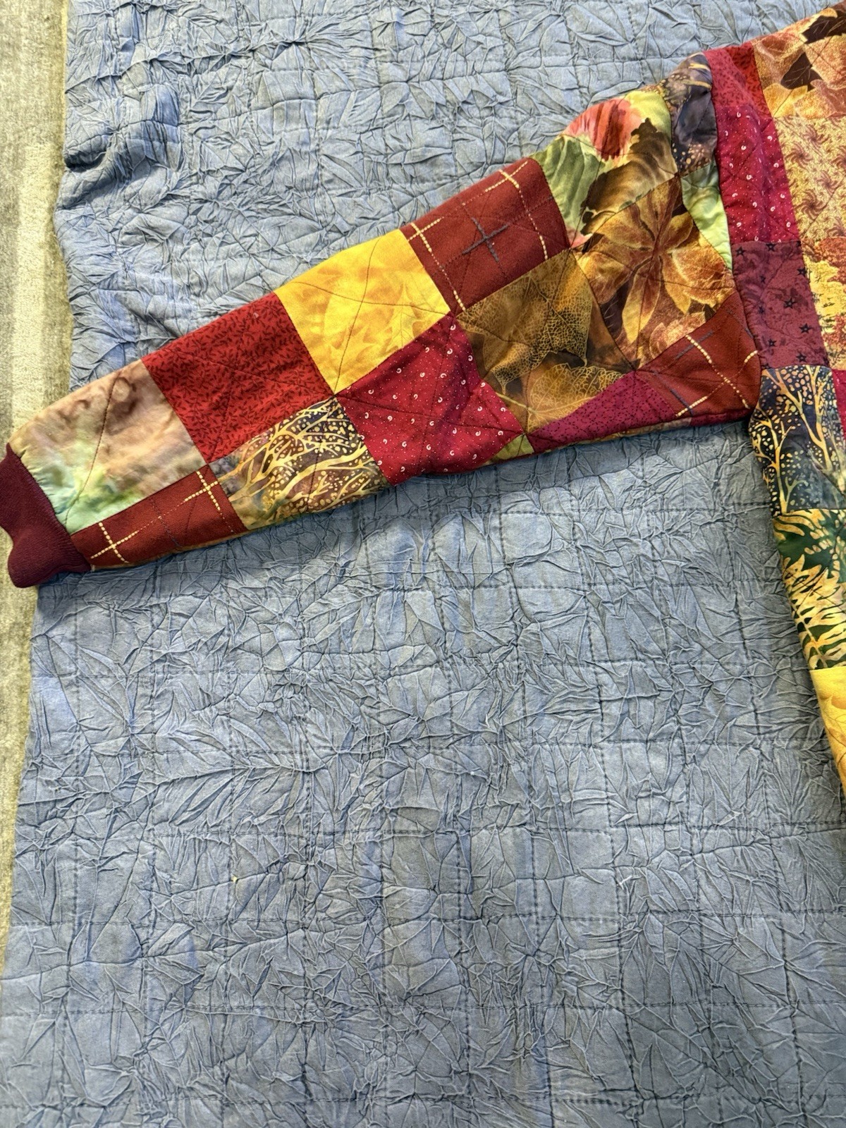 Vintage Handmade Quilted Patchwork Jacket Fleece Lined Boho Grandma-Core EUC