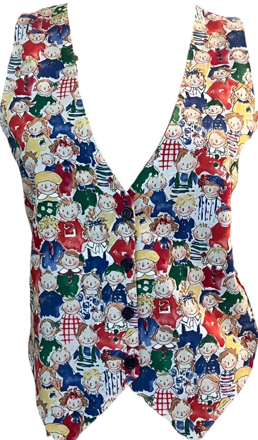 Vintage 80s Vest Medium Art Teacher Core SEA OF SMILING CHILDREN/STUDENTS