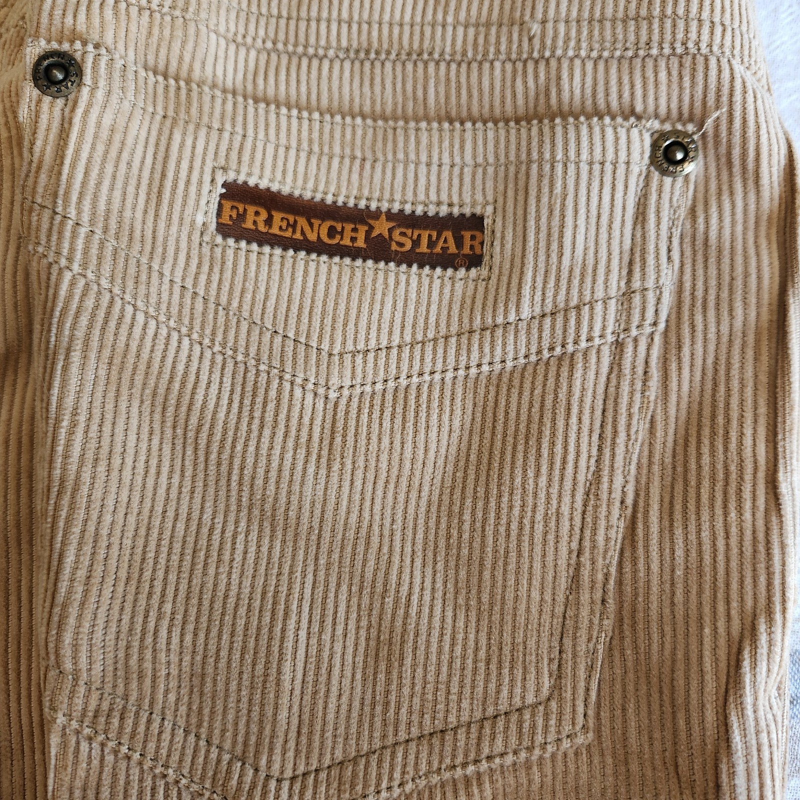 Vintage 80s French Star TAN Corduroy Jeans Waist 28 RN 51611 CA 51611