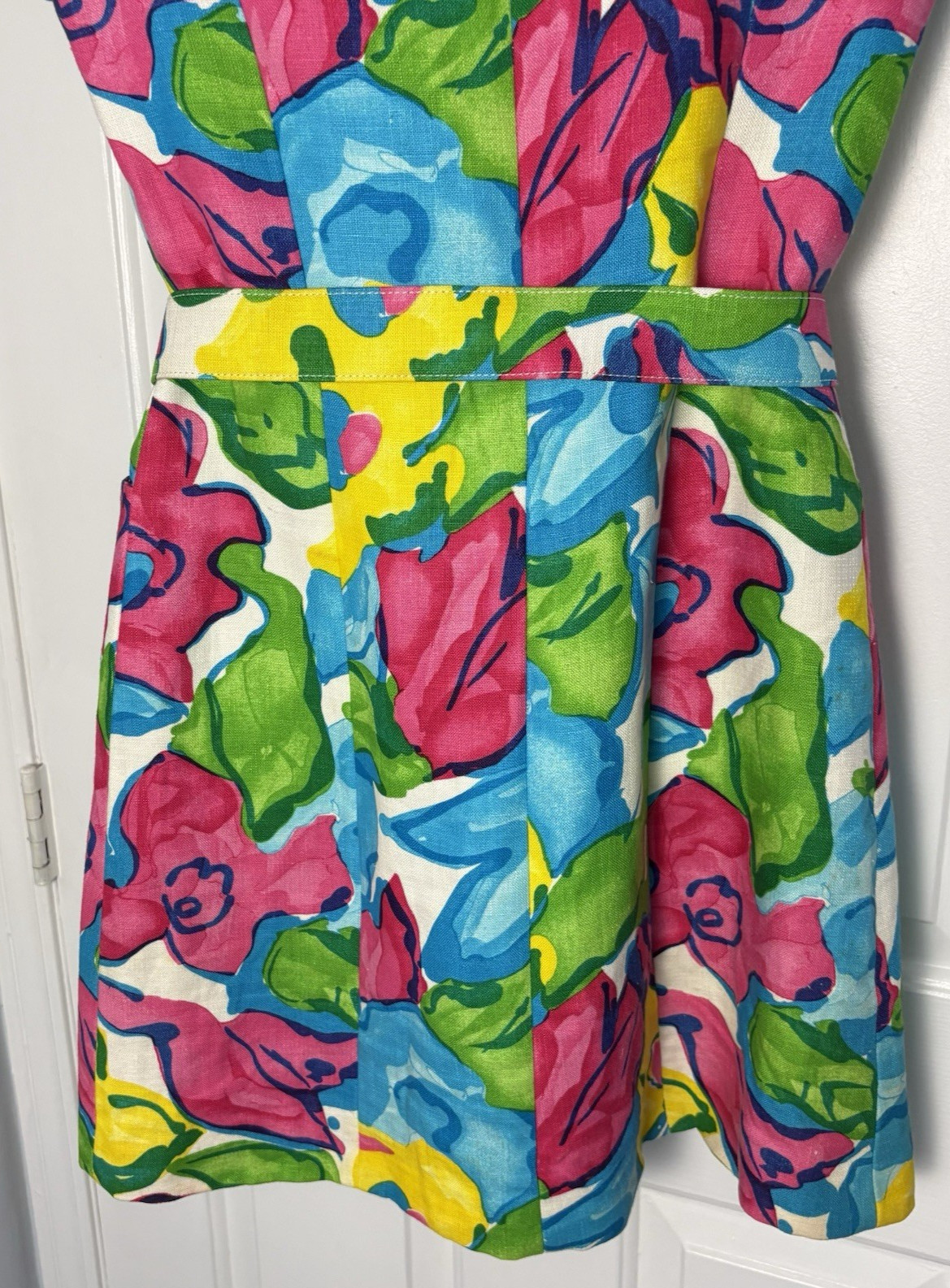 Vtg Luca Luca Italy Linen Sheath Dress Floral Italy 42 US 6 *see measurements