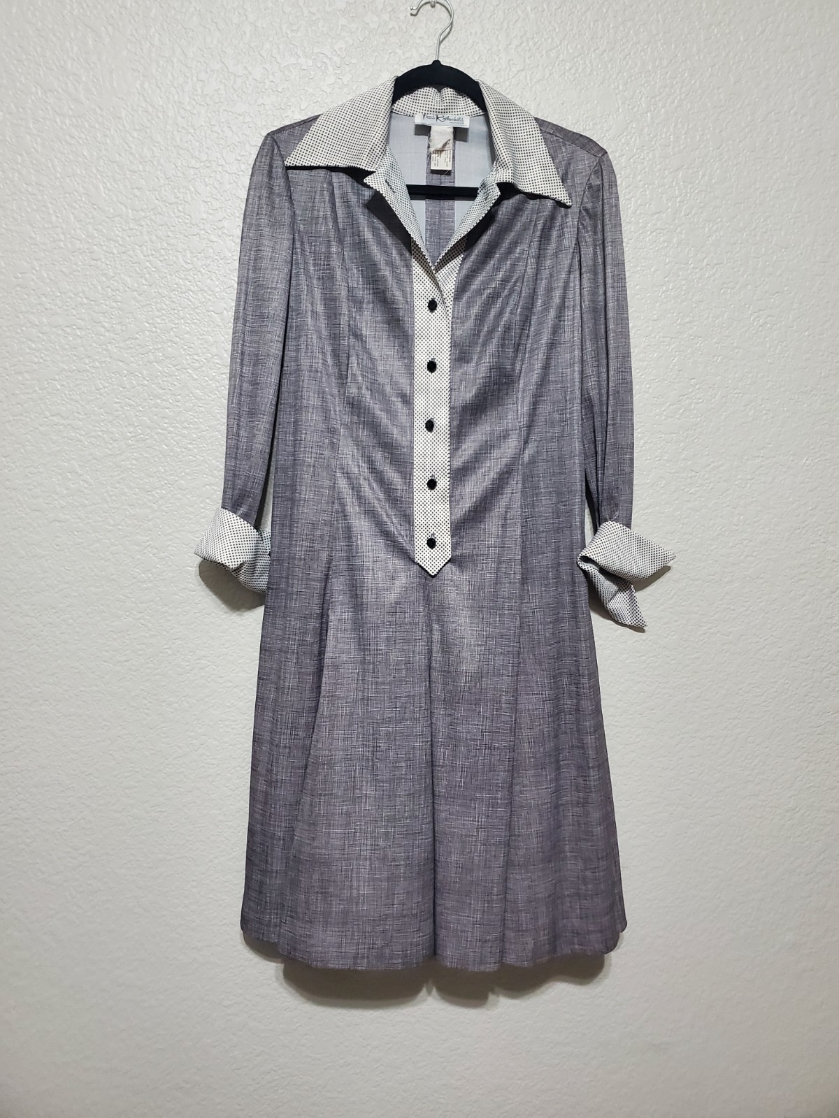 VTG 50’s Fred Rothschild Gray Heathered Collared Dress Button Up Women’s Large