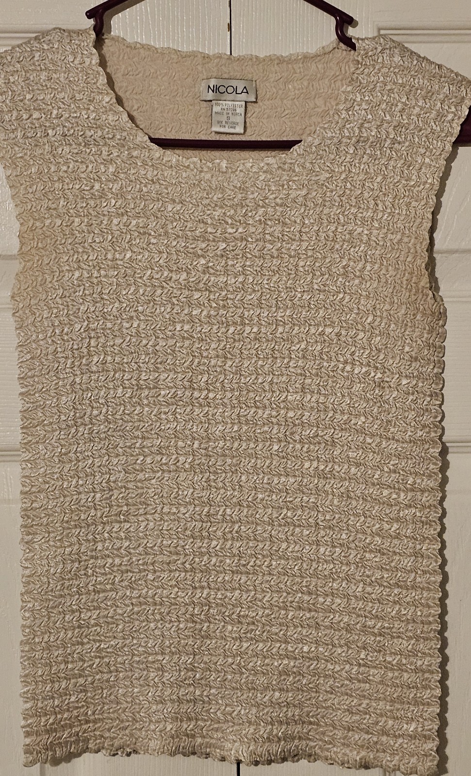 Vintage Nicola Popcorn Sleeveless Top Size S Made In USA Beige