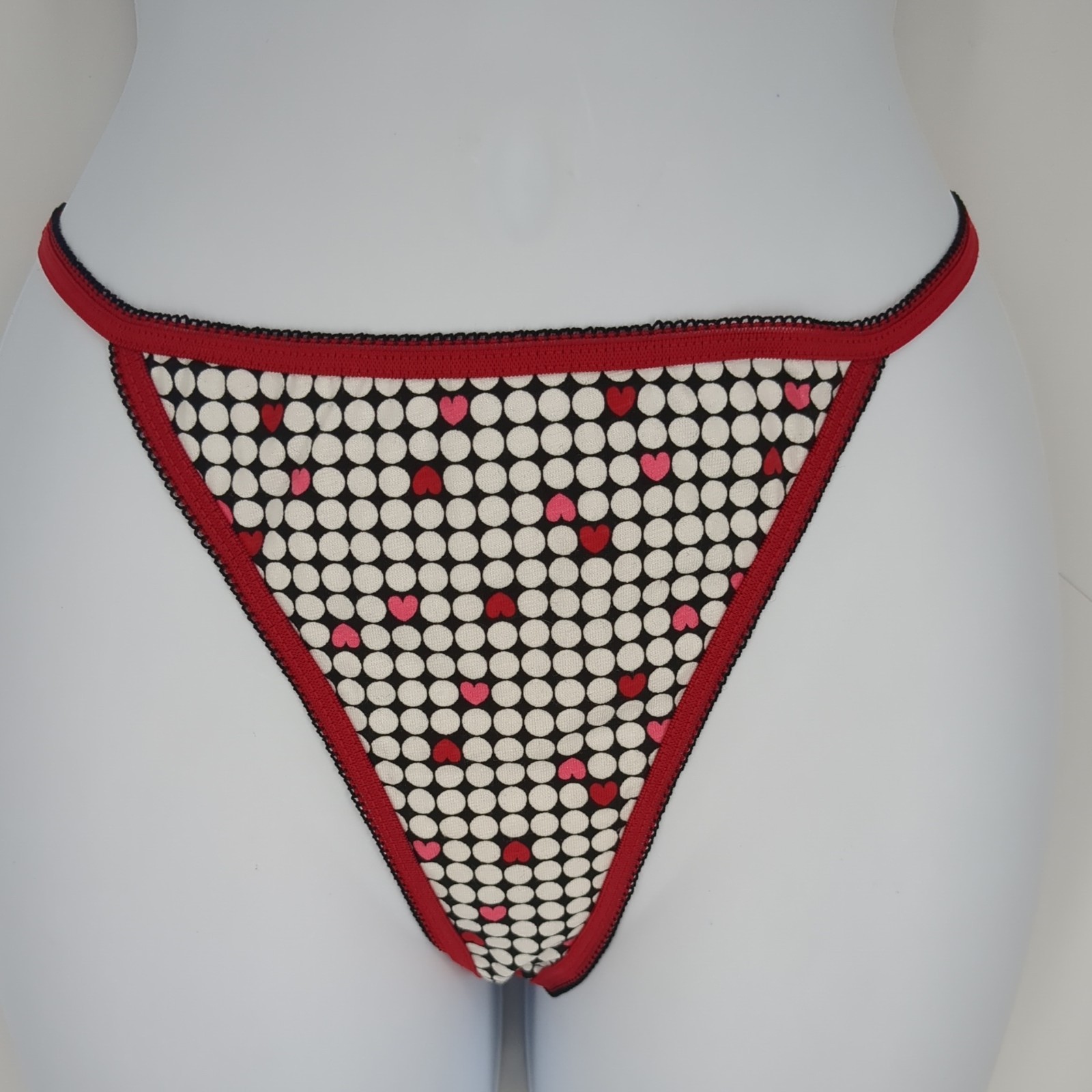 VTG Y2K Heart Polka Dot Stretchy Cotton Spandex Thong Panties Size 7 Large NWOT