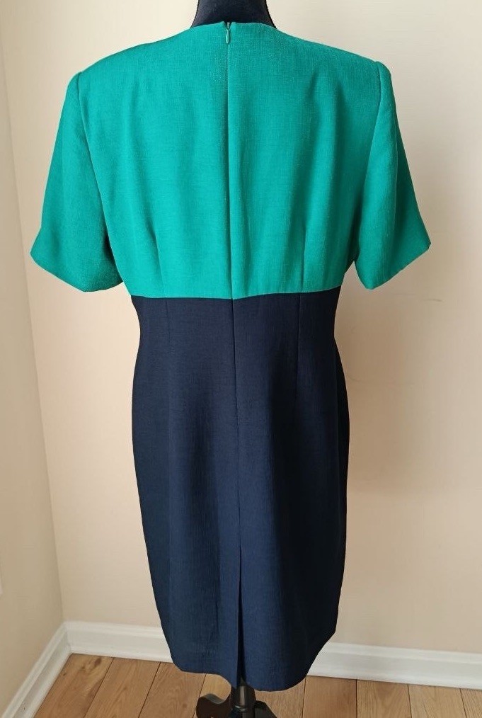 VTG Kasper for ASL Dress 14P Colorblock Gold Accent Short Sleeve Sheath Work