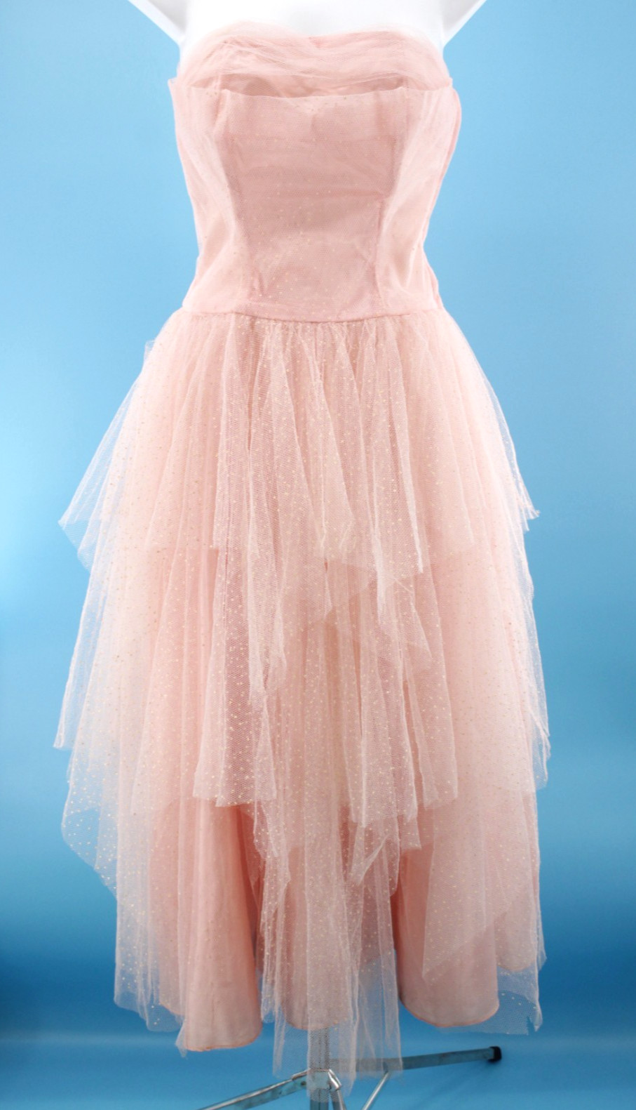 VTG Women’s 50s Light Pink Strapless Tulle Formal Gown / Prom Dress XS/S 1950s