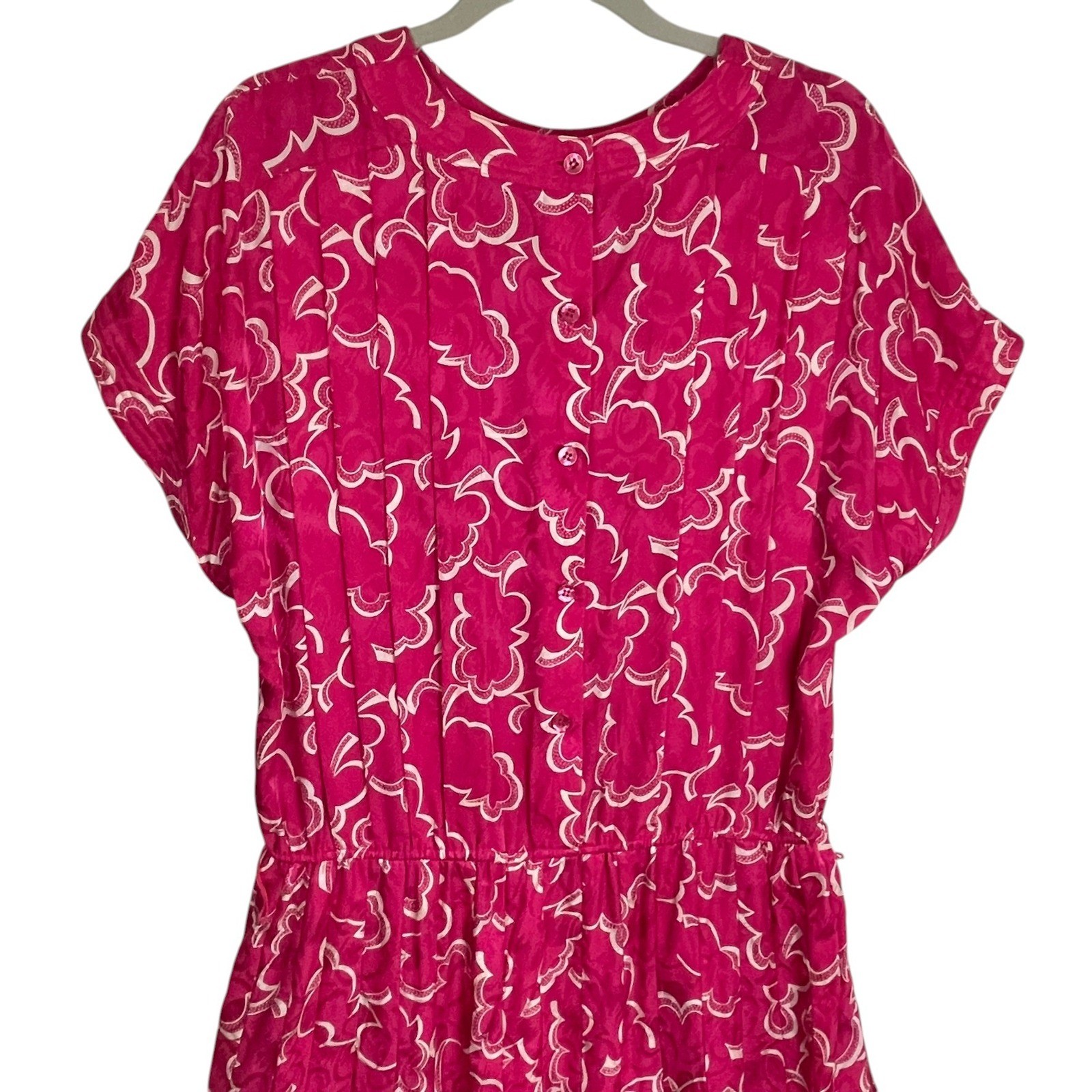 Argenti Vintage 100% Silk Magenta Pink Floral Jacquard Midi Dress Size 12