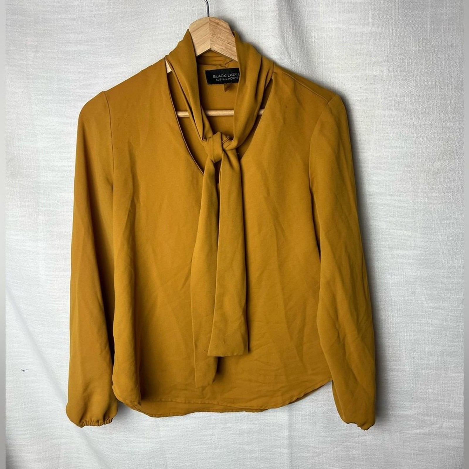 Vintage Evan Picone Mustard Blouse with Tie Collar Old Money Preppy Dainty