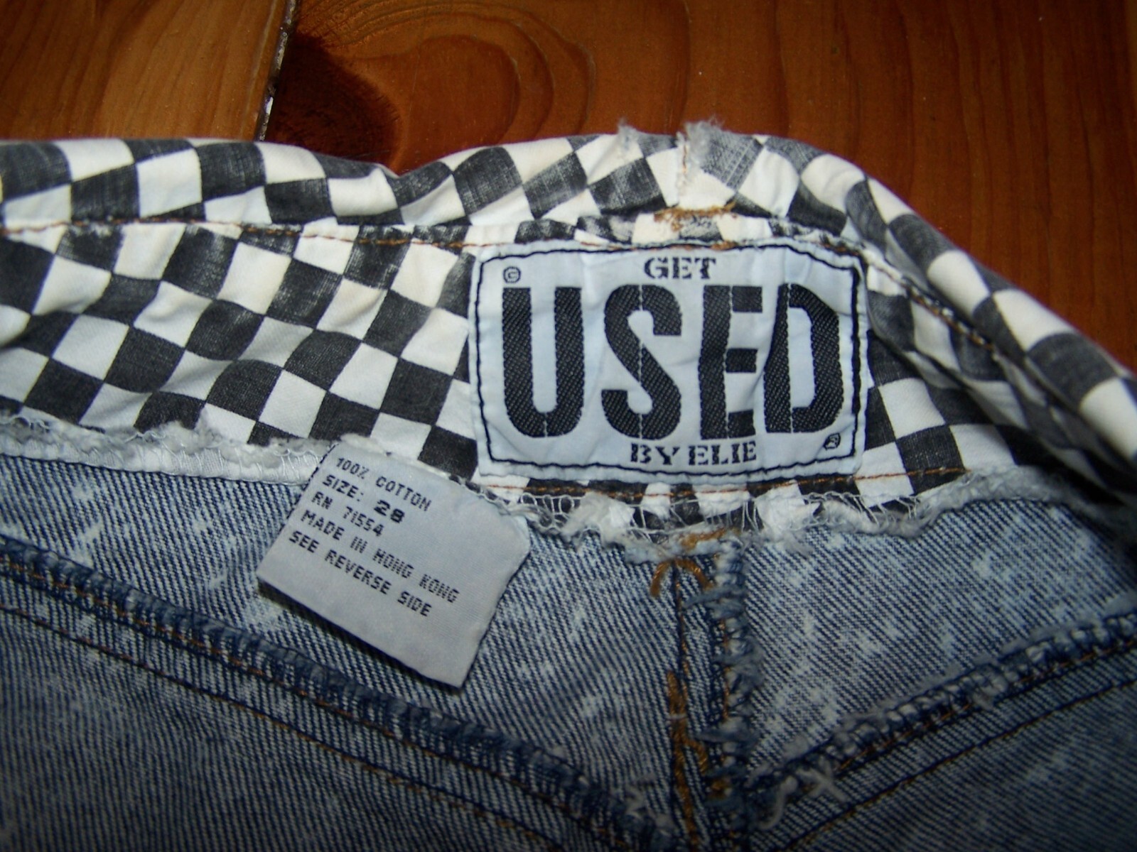 Vintage GET USED by ELIE High Waist Checked Plaid Patches Hip Hop Mom Jean 28