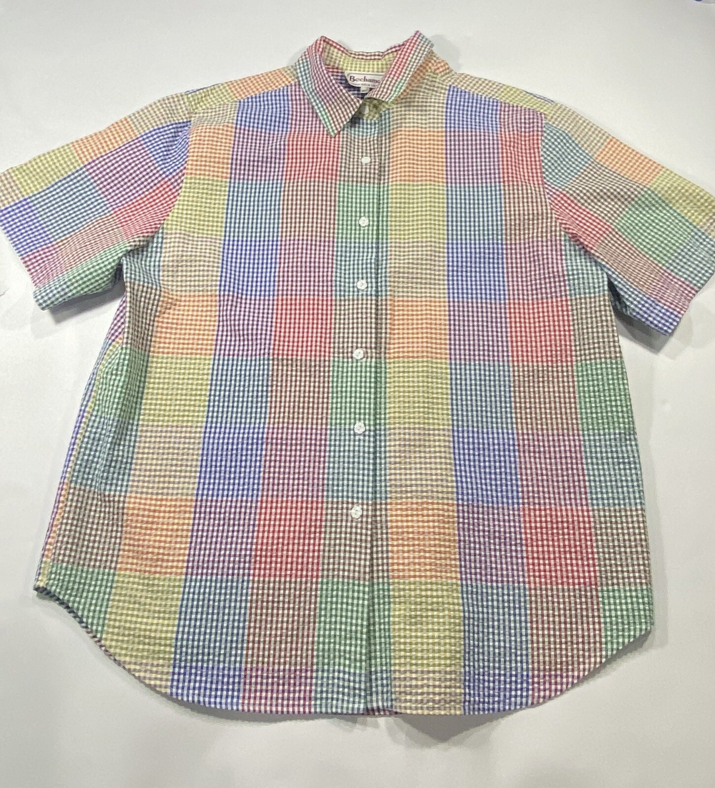 Vintage Womens Bechamel Casual Colorful Shirt Short Sleeve Button Sz XL USA Made