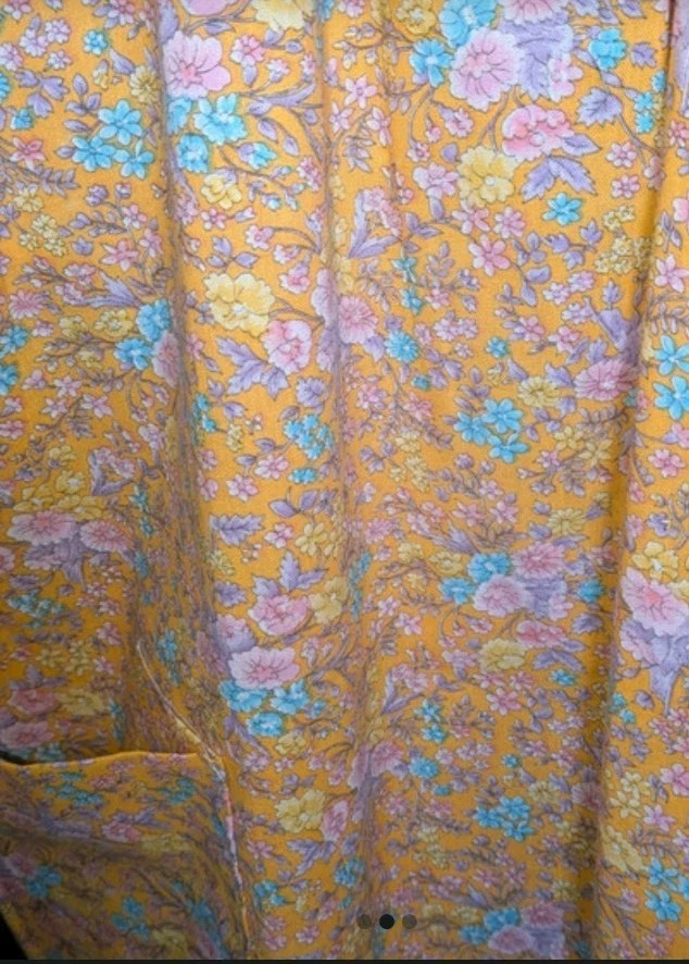 Vintage Peach Floral Sleeveless House Dress Shift with Pink Trim Blue Accents