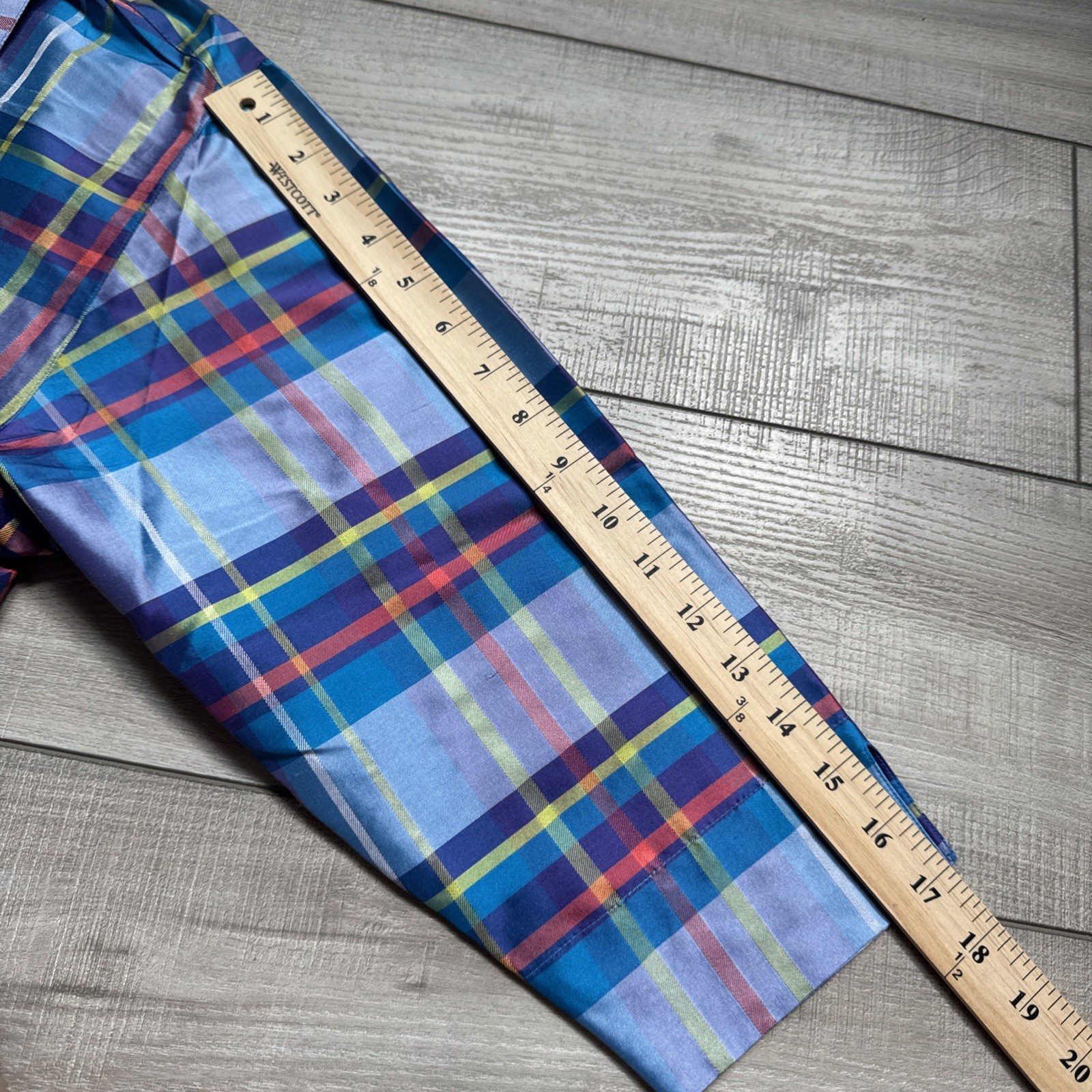 Vintage 90s Preston & York Silk 2pc Pajama Set Top Pants Plaid Womens M/ L Blue
