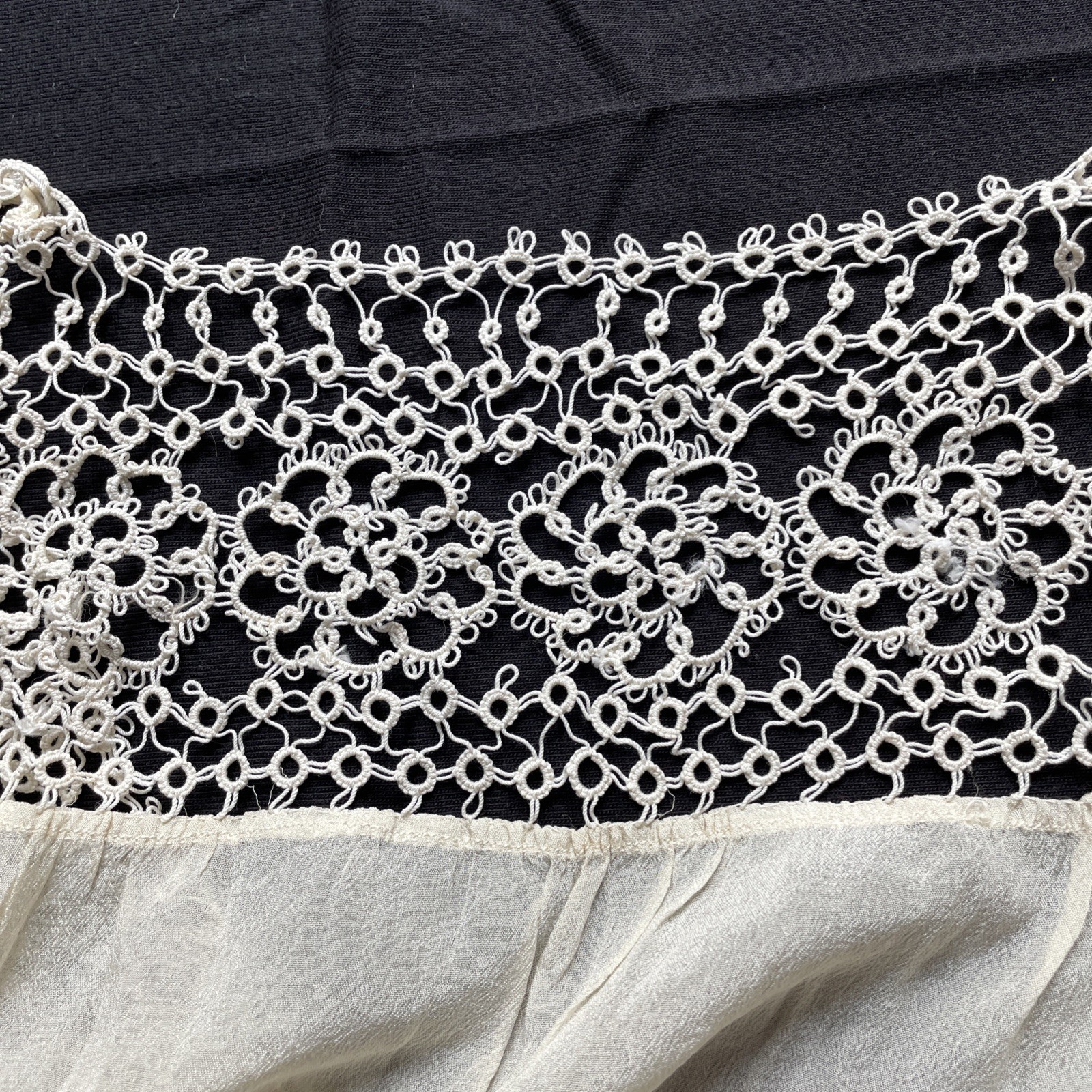 Vintage Ivory Silk Slip With Tatted Lace And Yoke