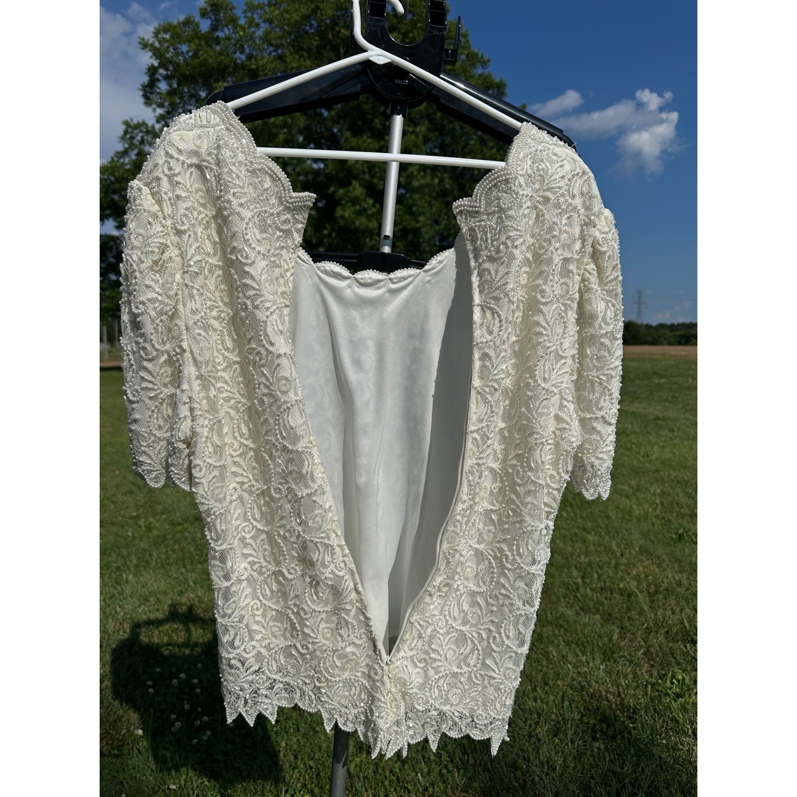 Brilliante by JA Vintage Beaded Sequin Lace Top Ivory Pearl Bridal Evening Sz L