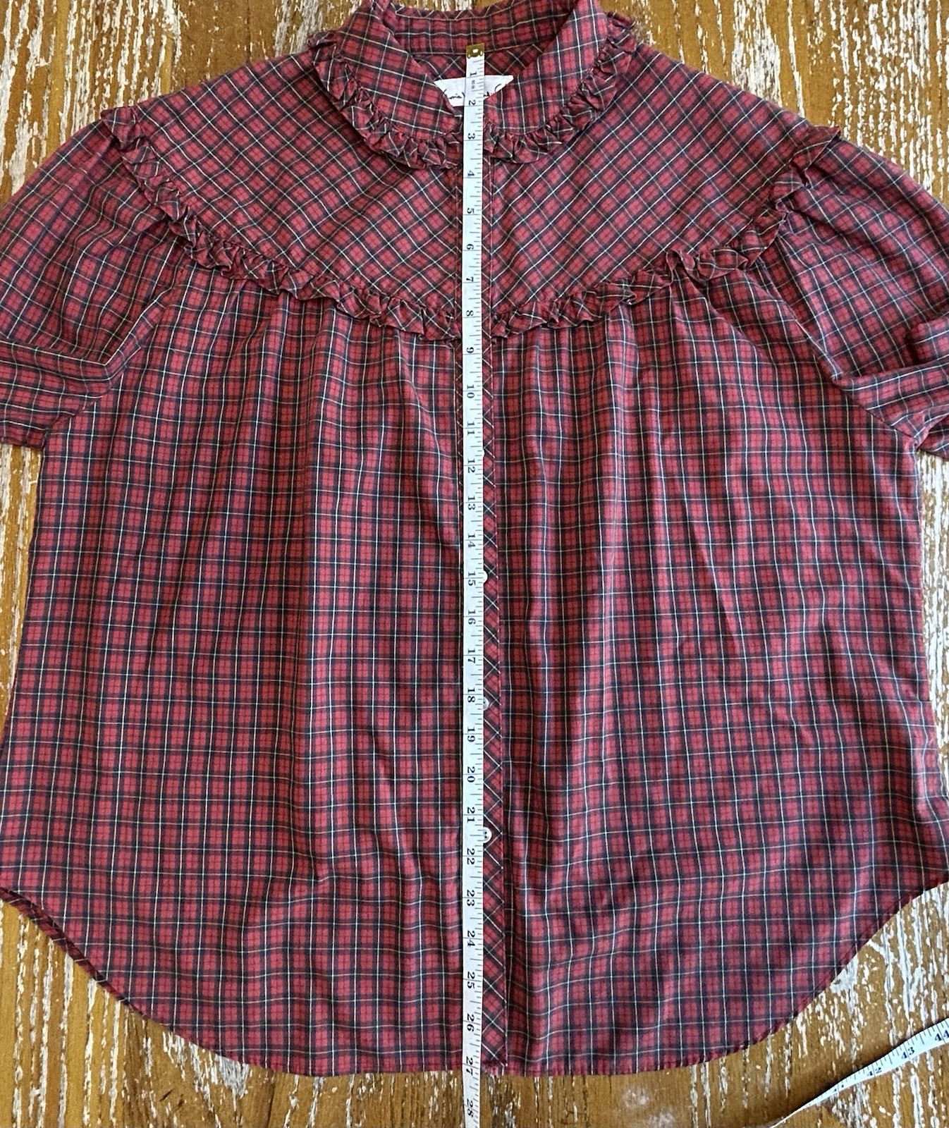 VTG 70s GLORIA VANDERBILT Plaid Ruffle Trim Prairie Victorian Button Top Sz 40