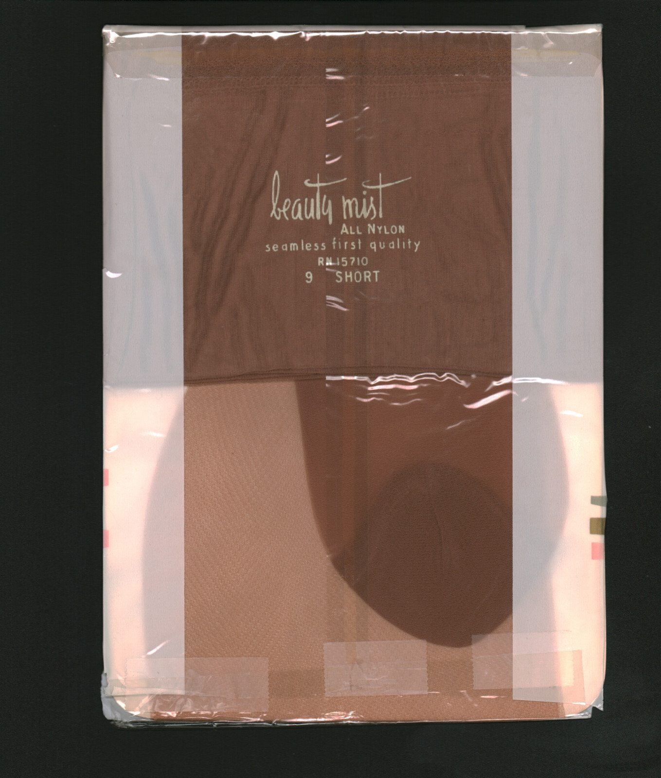 Beauty Mist Mesh Nylon Garter Stockings Roseglo Beige sz 9 Short 1960s