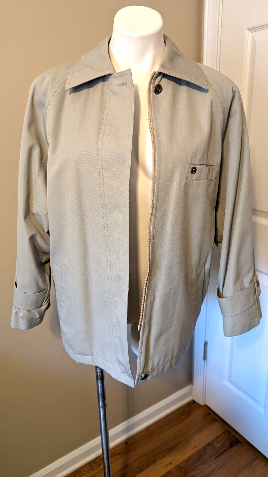 Vtg 80s ETIENNE AIGNER Wool Lined Sage Cotton Blend Zip Jacket Coat Size 6 Reg