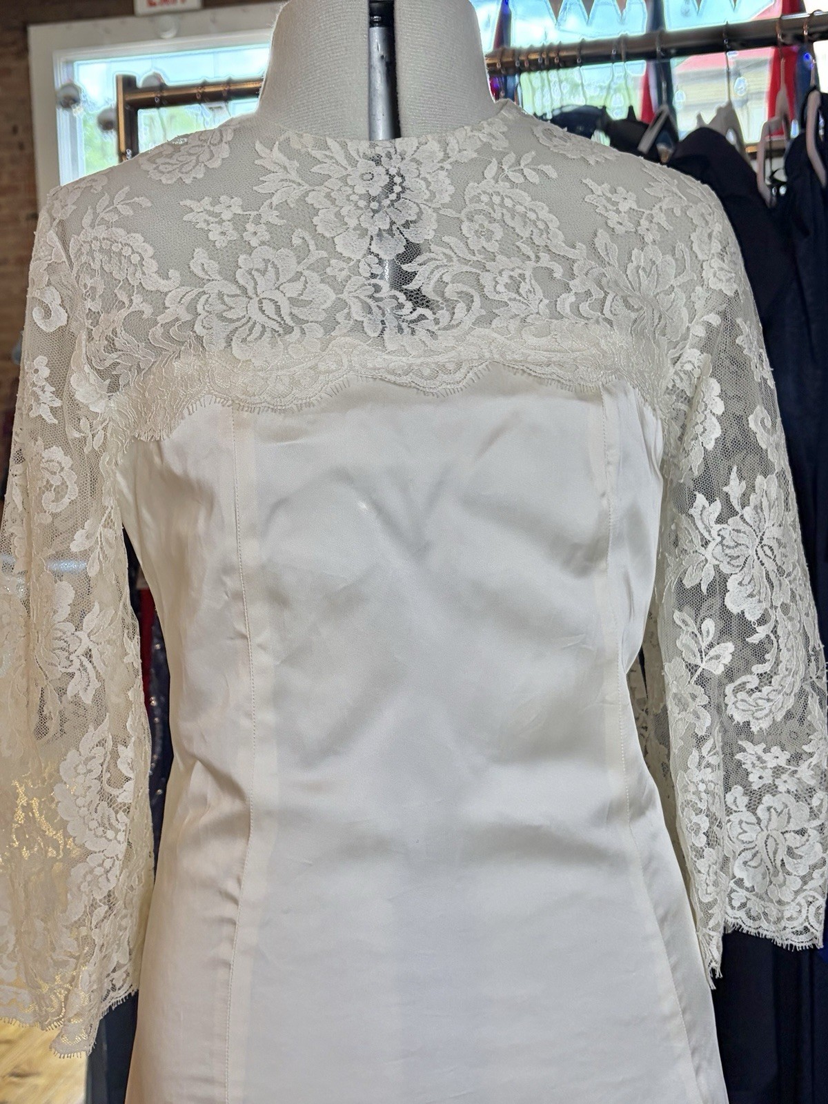 VTG silk wedding gown handmade from 1969 watteau lace train over 7 ft sz 8