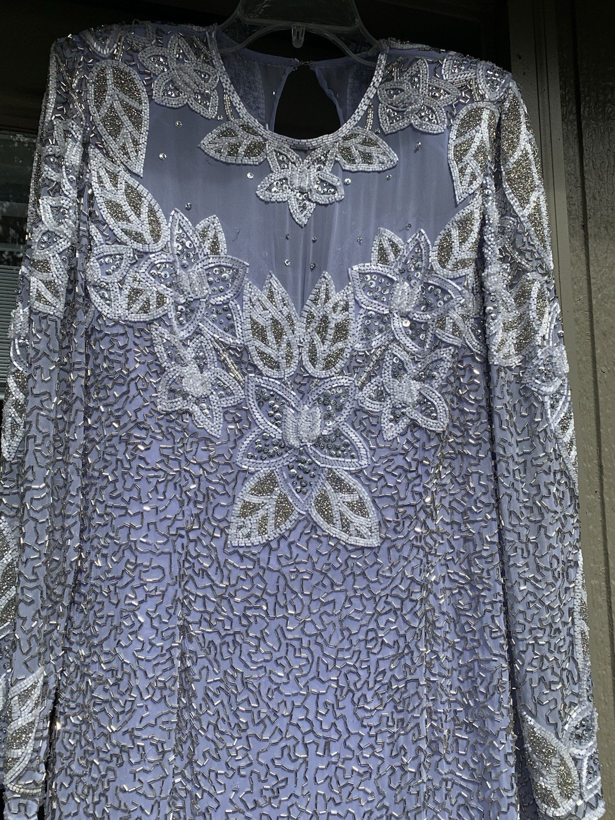 Vintage 80’s Lavender Purple Silver Sequin White Beaded Formal Church Dress