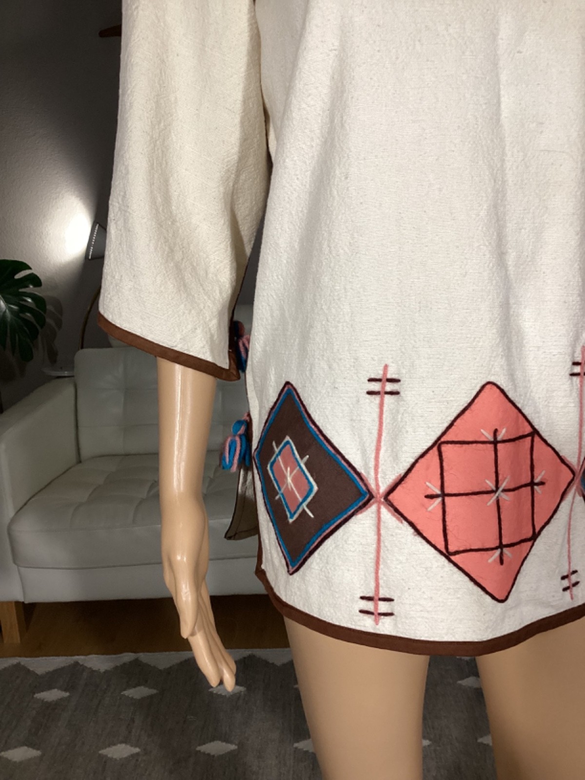 Vintage 70s Embroidered Applique Boho Hippie Cotton Ethnic Tunic Top