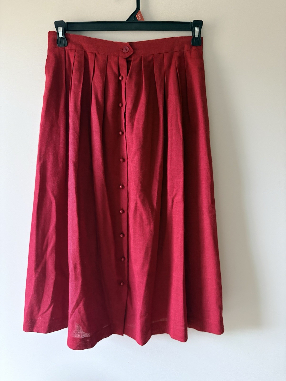 VTG 1980s Jo Hardin Womens Size 8 Pleated Dark Red Midi Skirt Pockets Collegiate