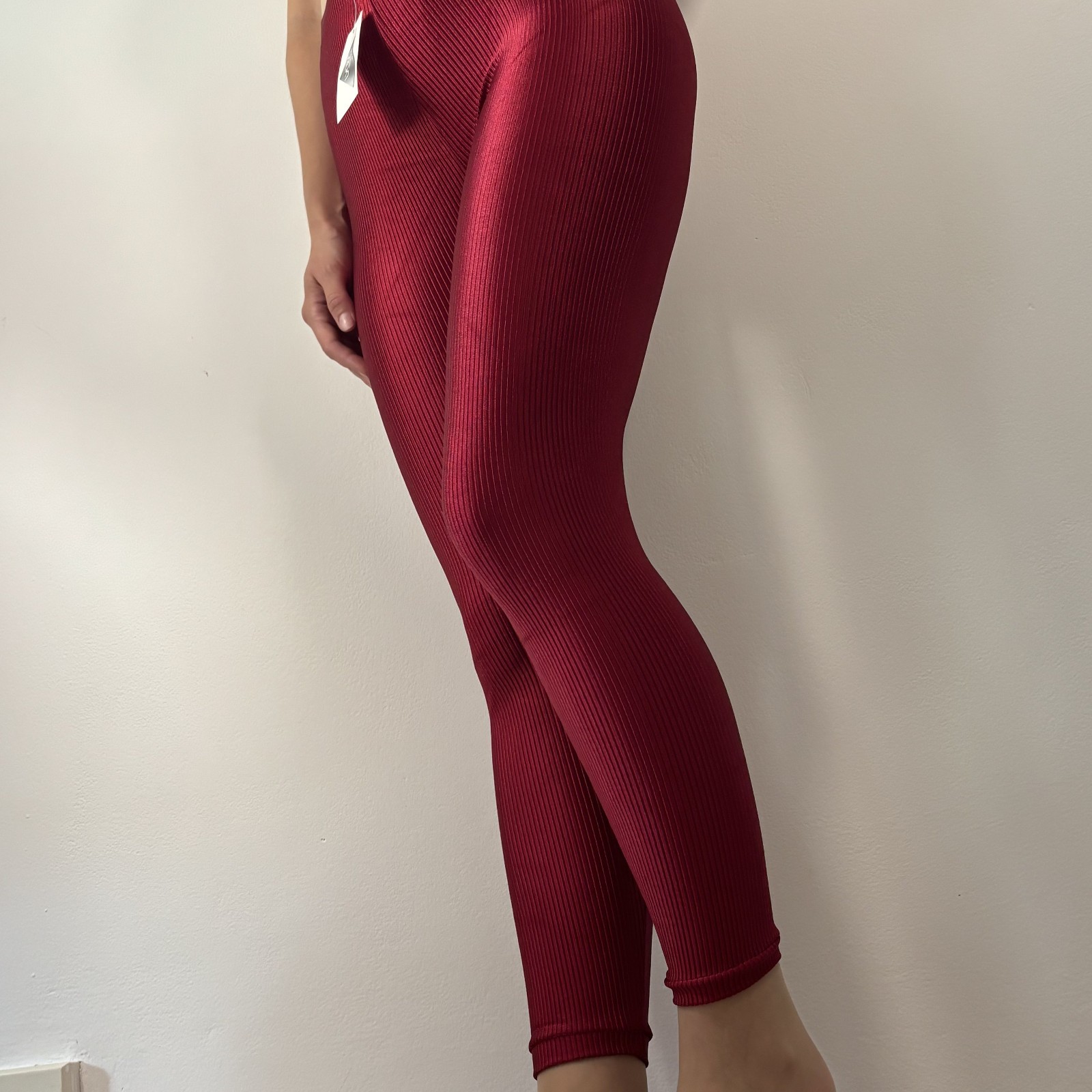 Candy Jay Burgundy Ribbed Leggings 80s-90s / Glossy Retro Activewear / Size S