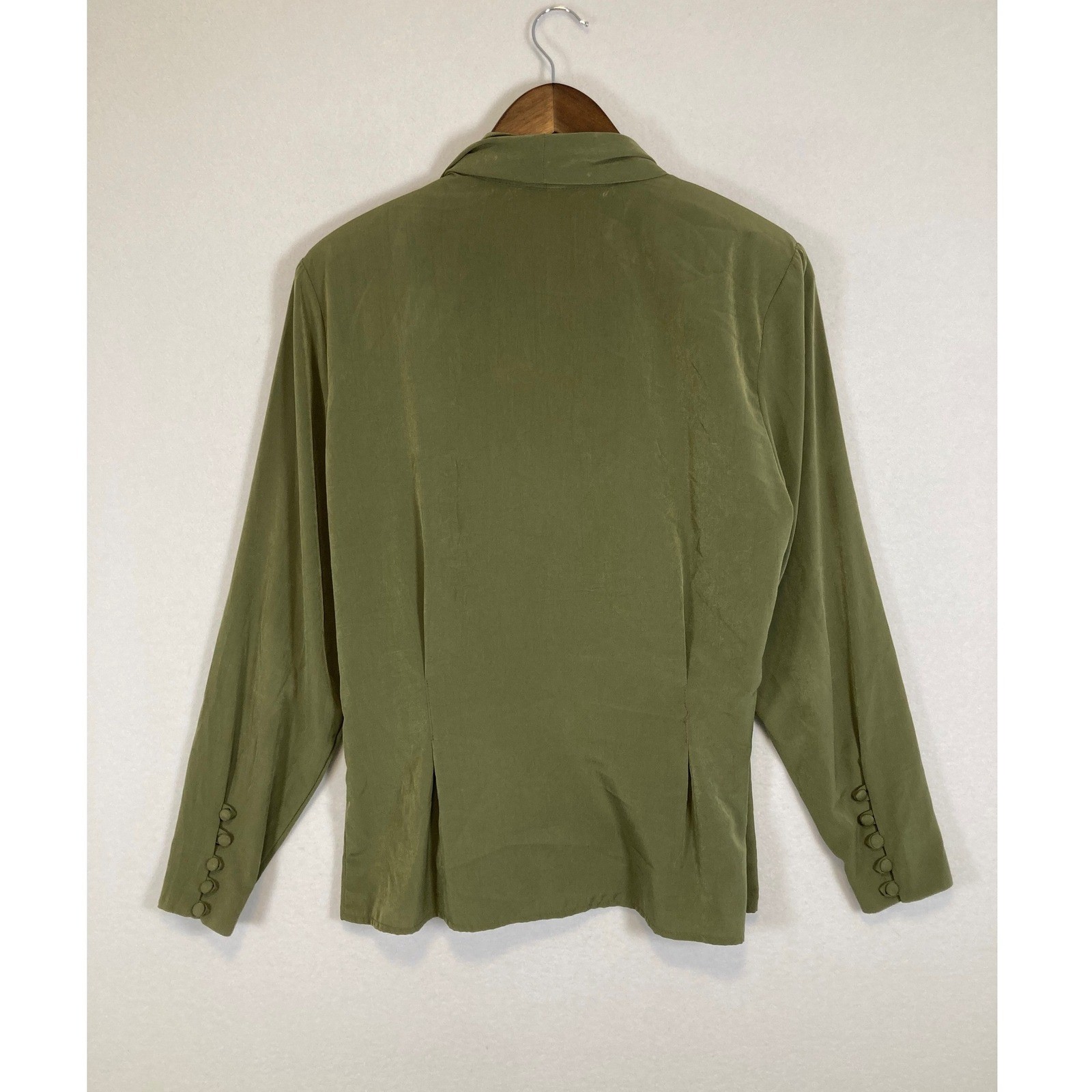 Howard Wolf Blouse Womens 12 Olive Green Vintage Wrap V-Neck Long Sleeve USA