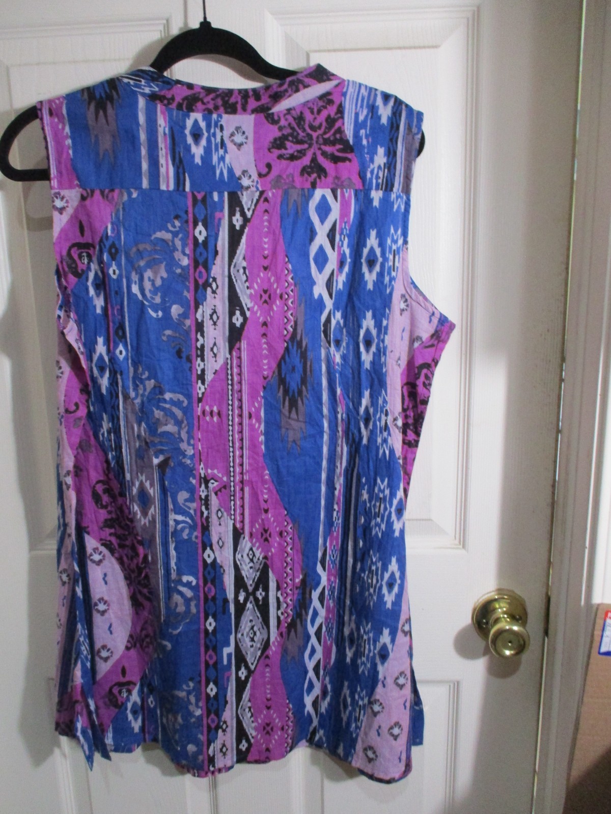 Collections ETC. Sleeveless Tunic Top Cotton Blue Pink Purple Absract Boho- L