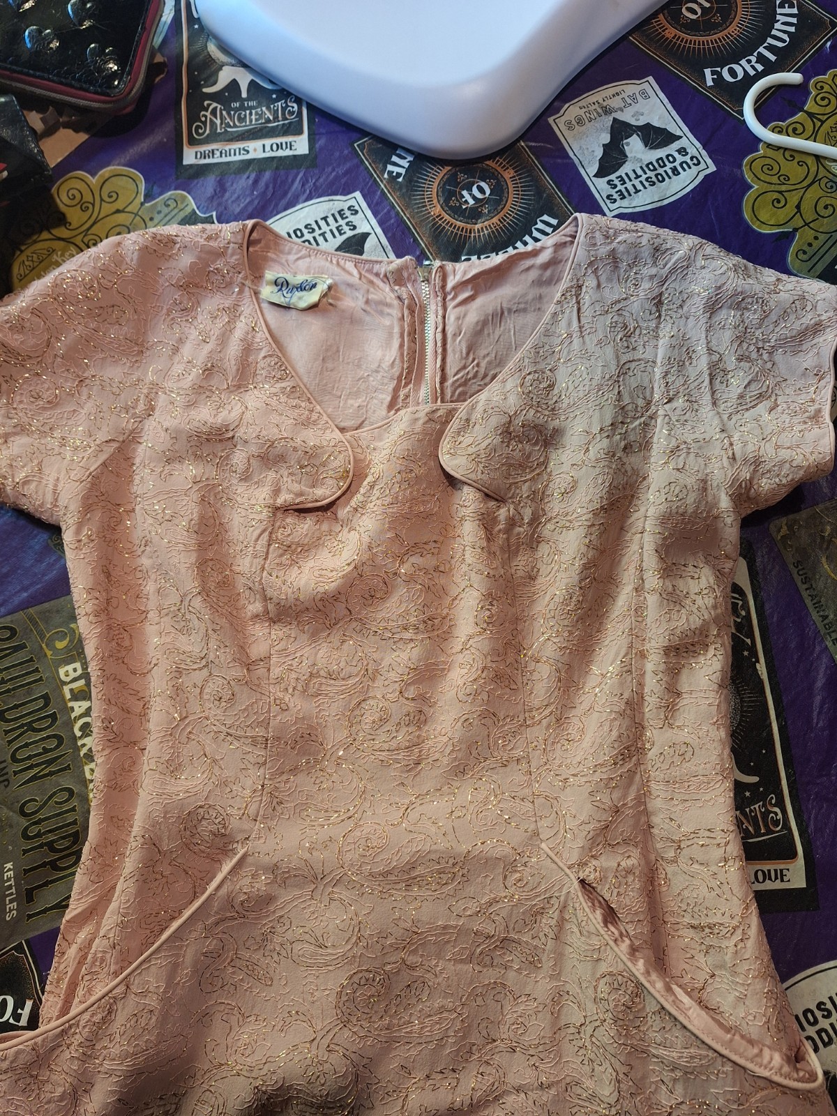 1950s Rose Gold Wiggle Dress *Wounded Bird* Pin Up Rockabilly