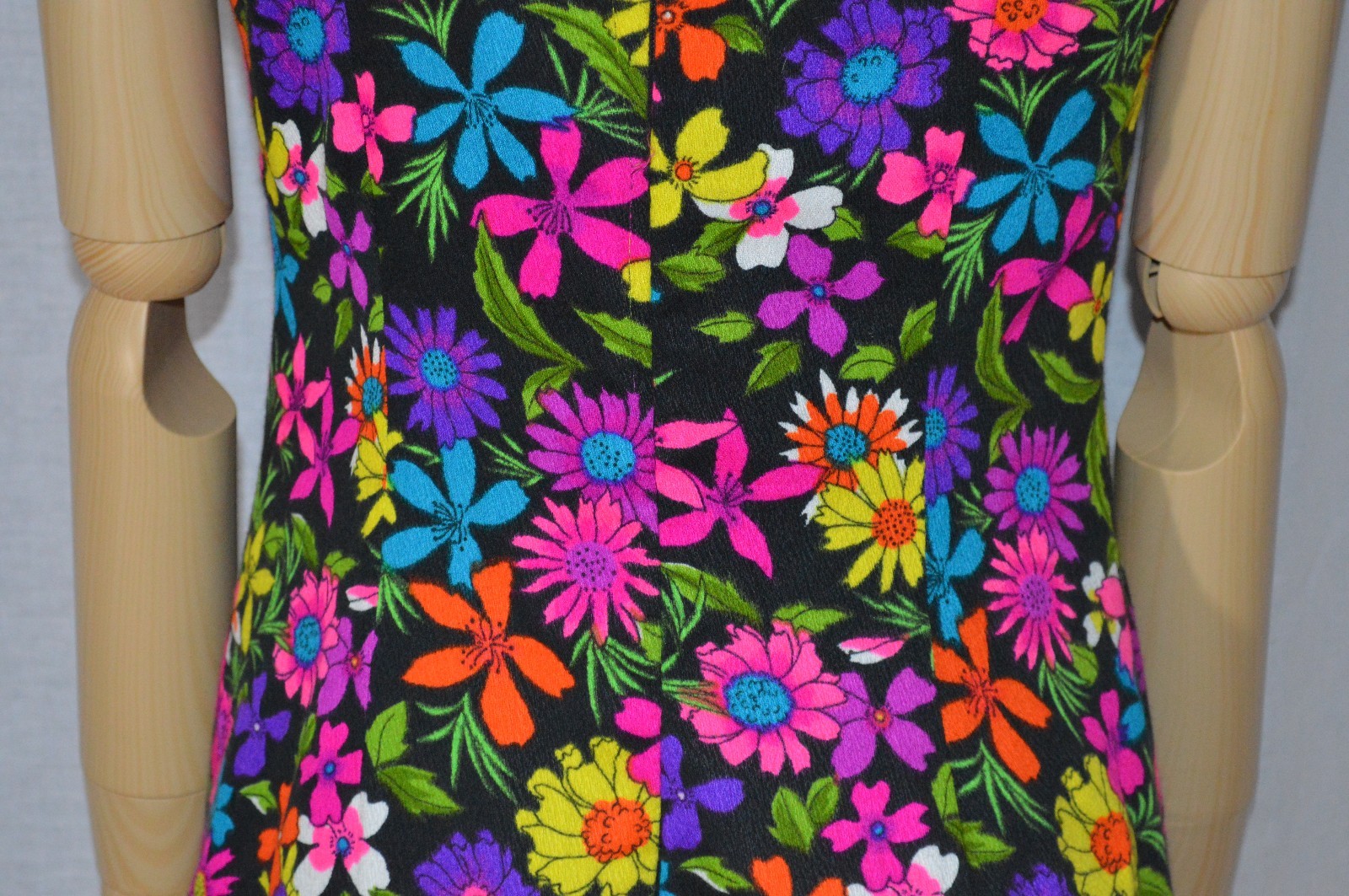 Vintage Black Multi-Color Floral Hand-Made Hawaiian Long Dress See Measurements