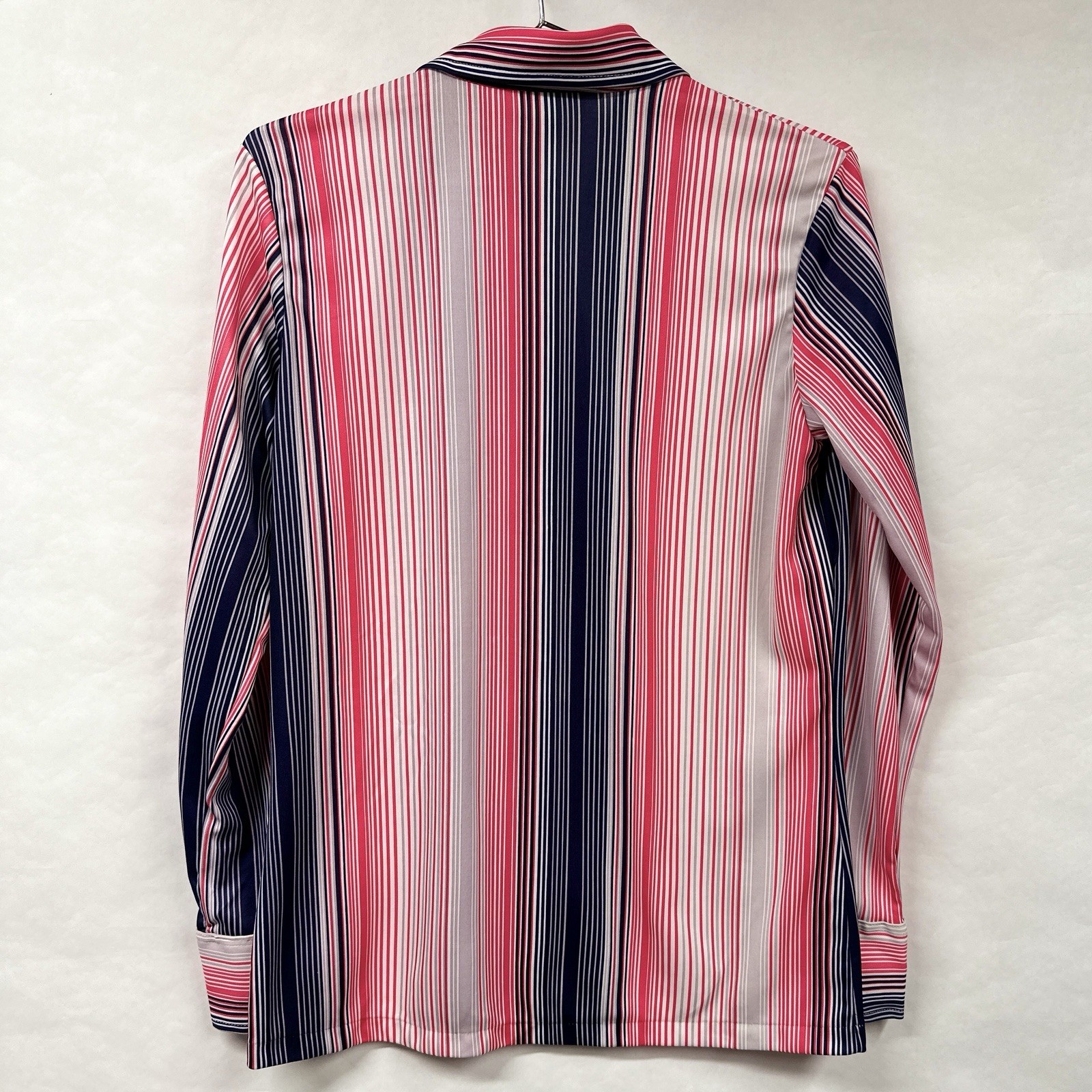 Vintage 70s Barcode Stripe Polyester Button Up Blouse Red Blue Spiegel M / L
