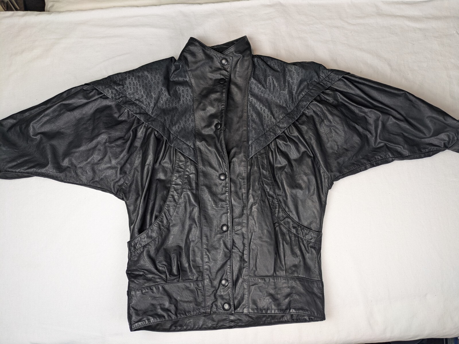 Womens Leather Leopard Print Black 80’s Jacket Size Med Bomber Biker Rocker