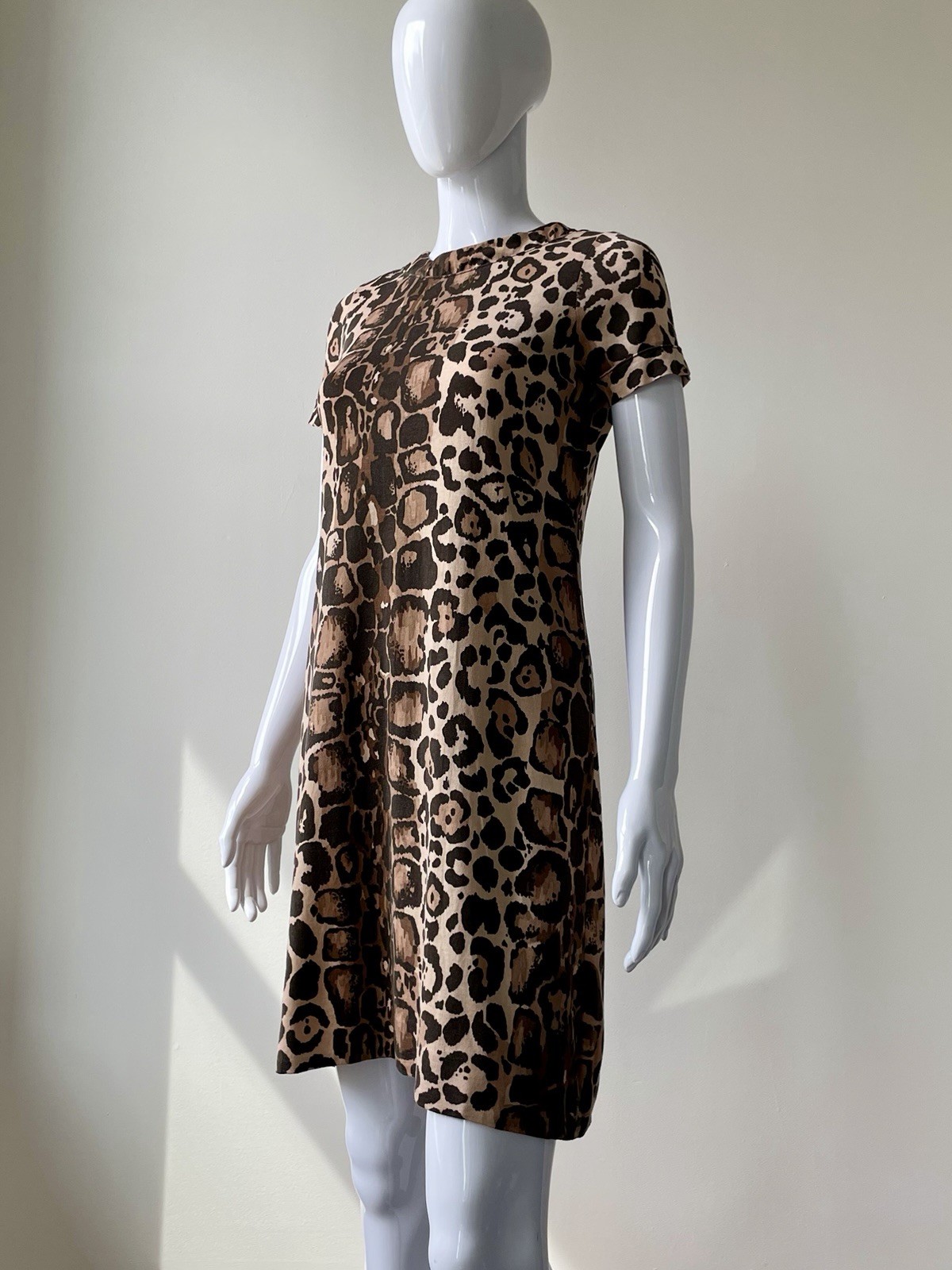Vintage S M Mini Dress Rare Anne Klein 70s Late 60s Leopard Print Knit Mod VGUC