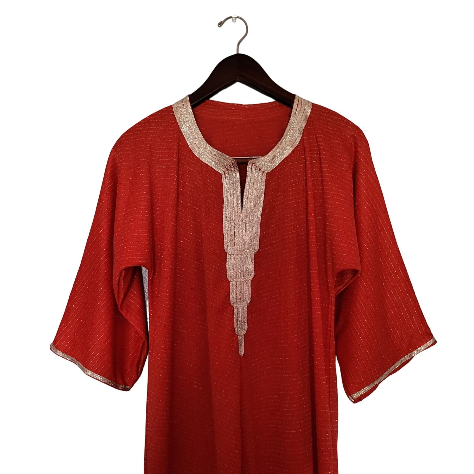 80s Moroccan Caftan Vintage Red Viscose Kaftan House Dress