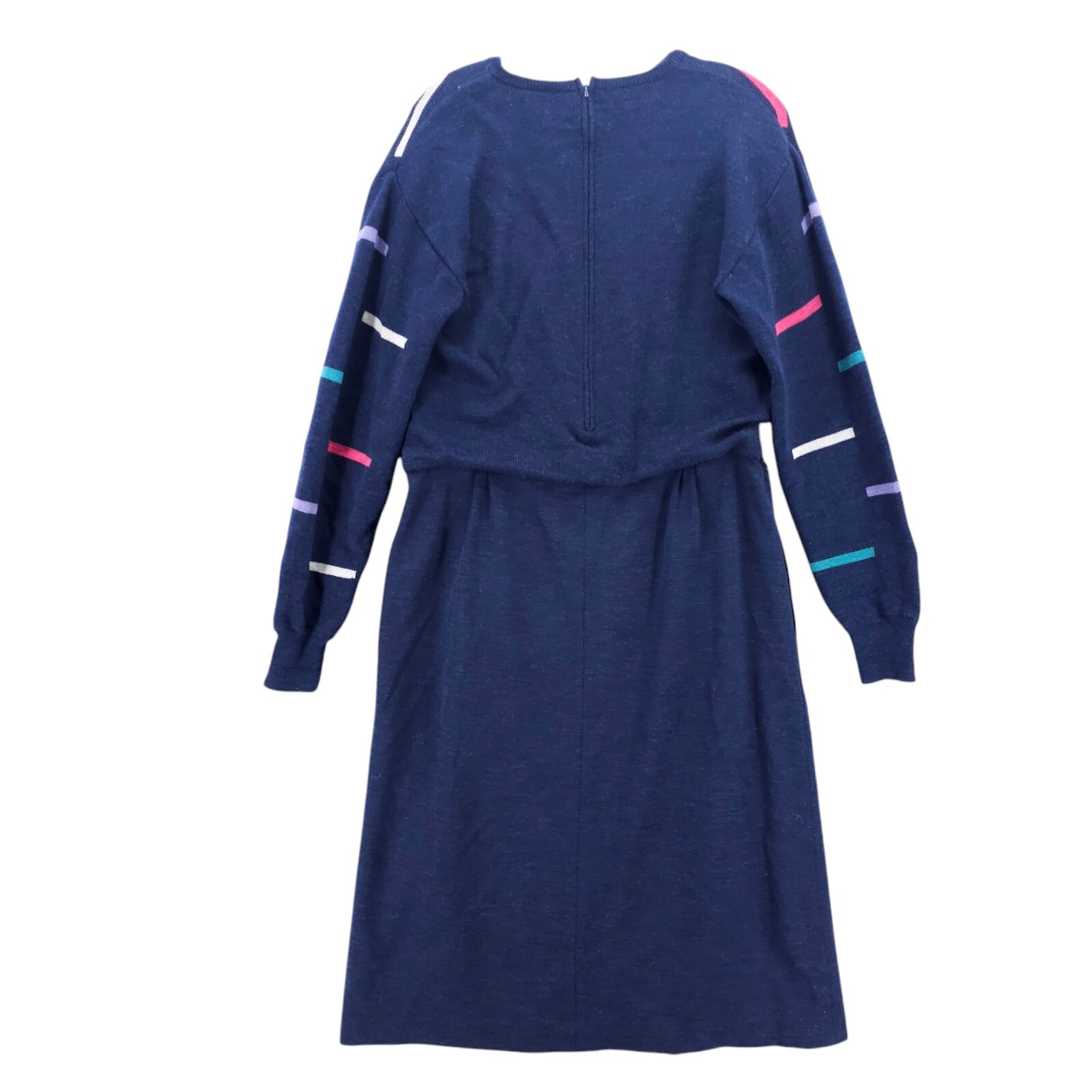 Vintage 80s Ciao Ltd 100% Pure Wool Sweater Dress Blue Size 14