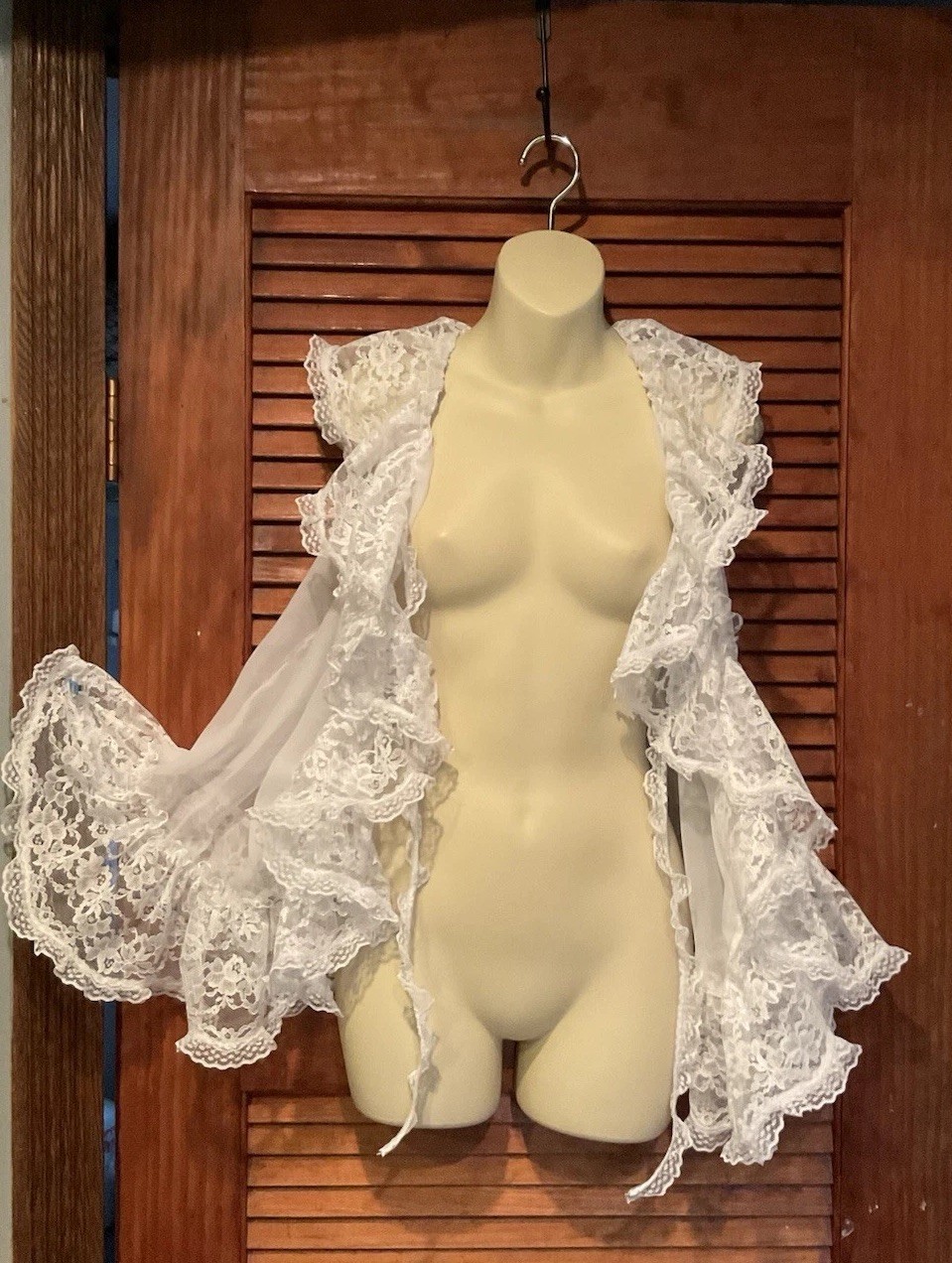 50s 60s Style Sheer Bride Lace Ruffles Nightgown Babydoll Lingerie Negligée